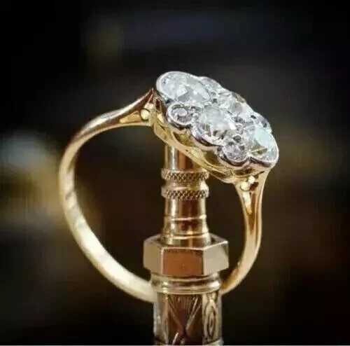 Vintage Cluster Lab Created Diamond Ring Antique Cloud 14K Two-Tone Gold Over