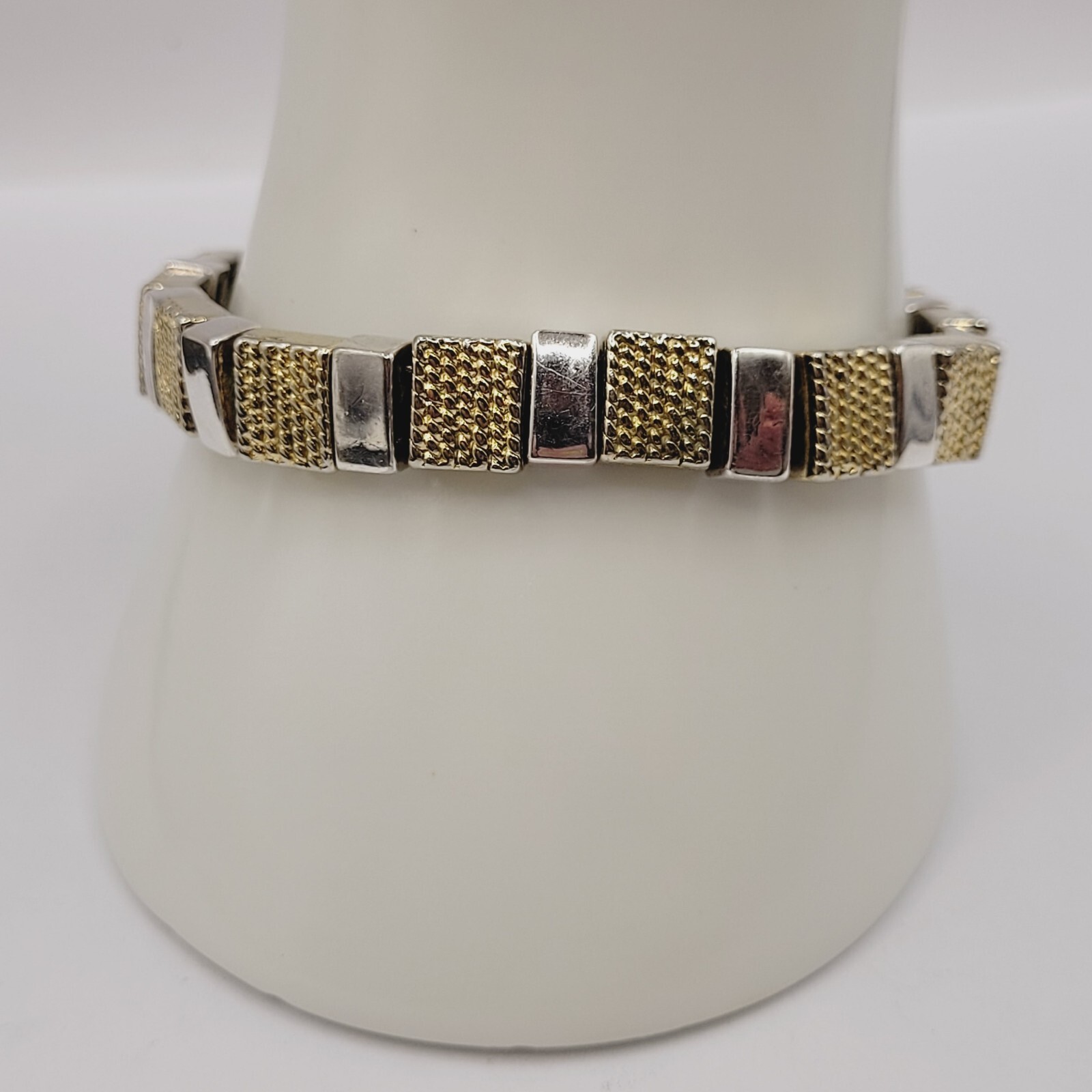 Napier Vintage Textured Gold & Polished Silver Tone Link Bracelet 7.25 In Signed