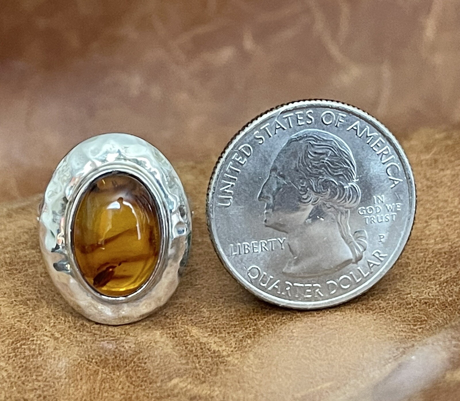 Mexican Designer Dominique Dinouart DDD Sterling Honey Amber Band Ring Size 6.25
