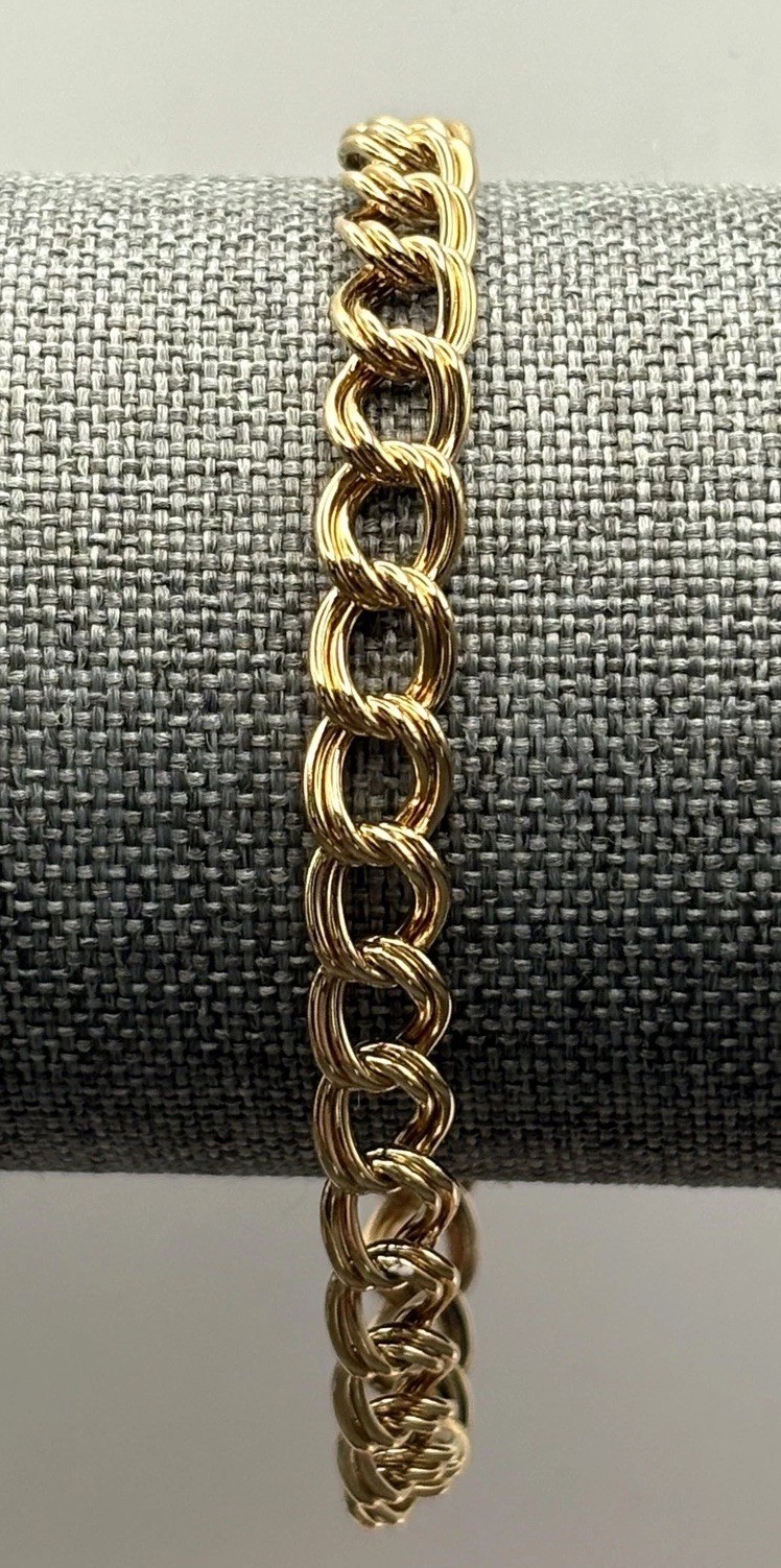 VTG Yellow Gold Fill 6.5MM Double Link Starter Charm Bracelet 7.75”