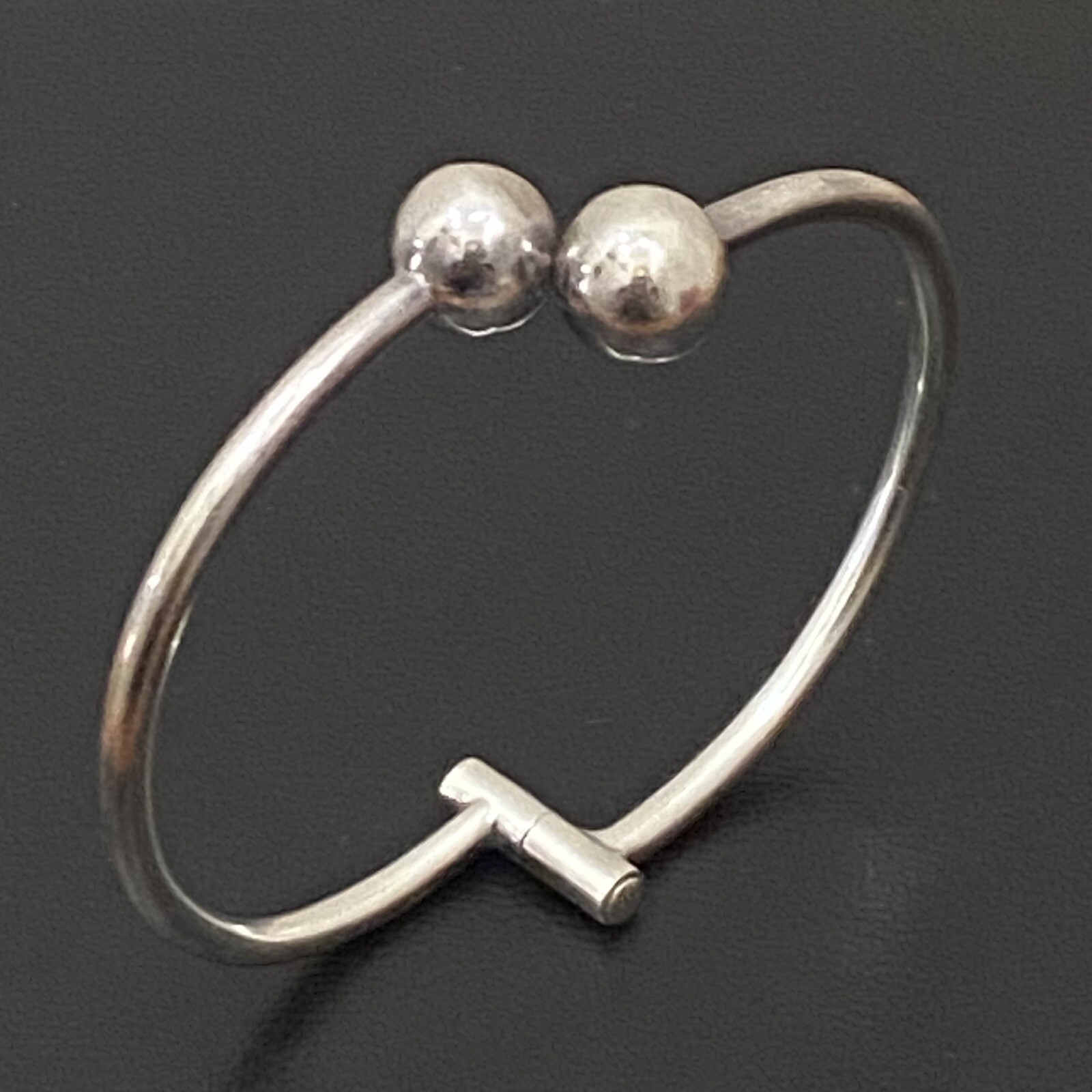 Vintage Mexican Silver 925 Orb Ball Hinge Adjustable Cuff Bangle Bracelet 14.8g