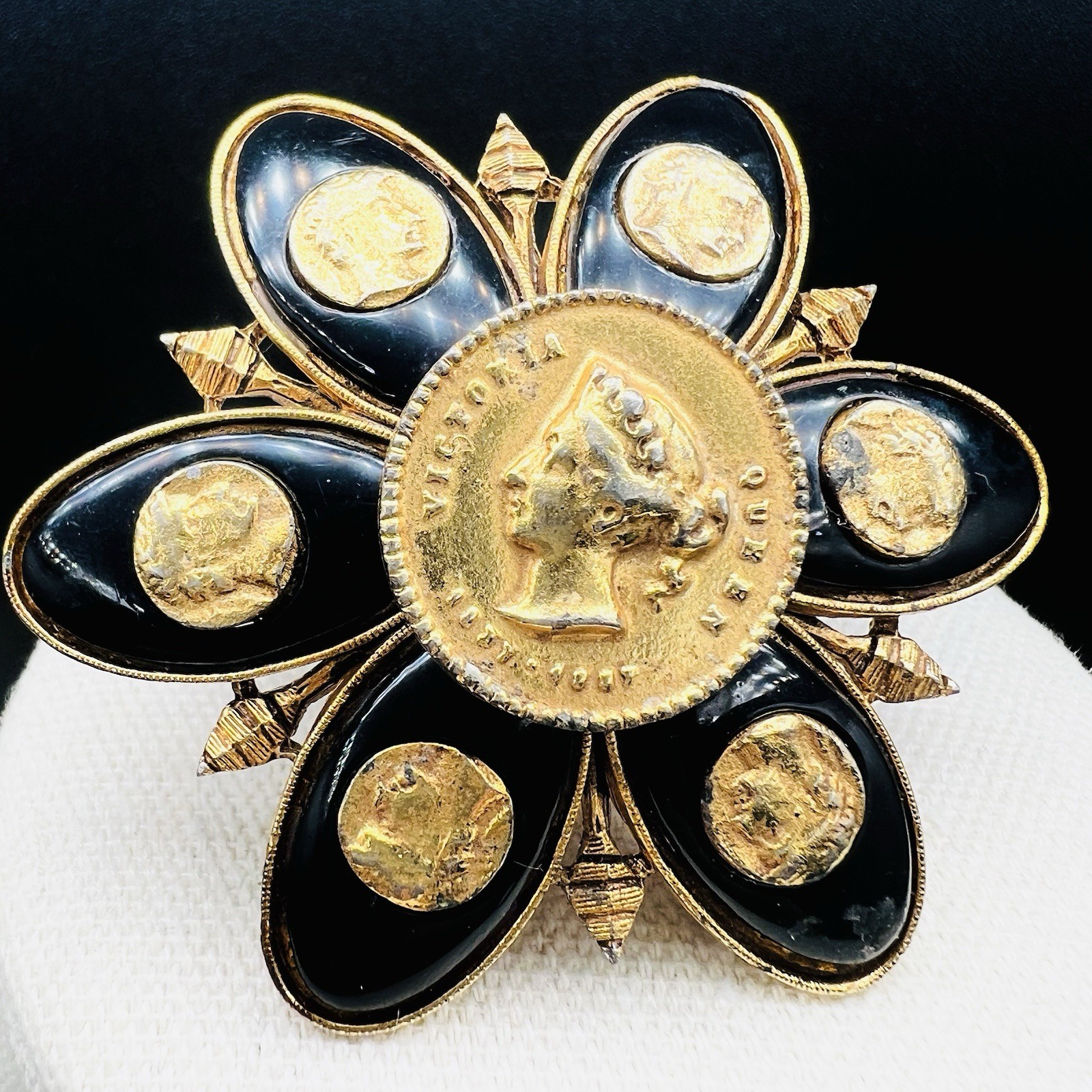 Vintage Brooch Lot Coro Coin Avon Filigree Sterling Enamel Earrings Black Gold