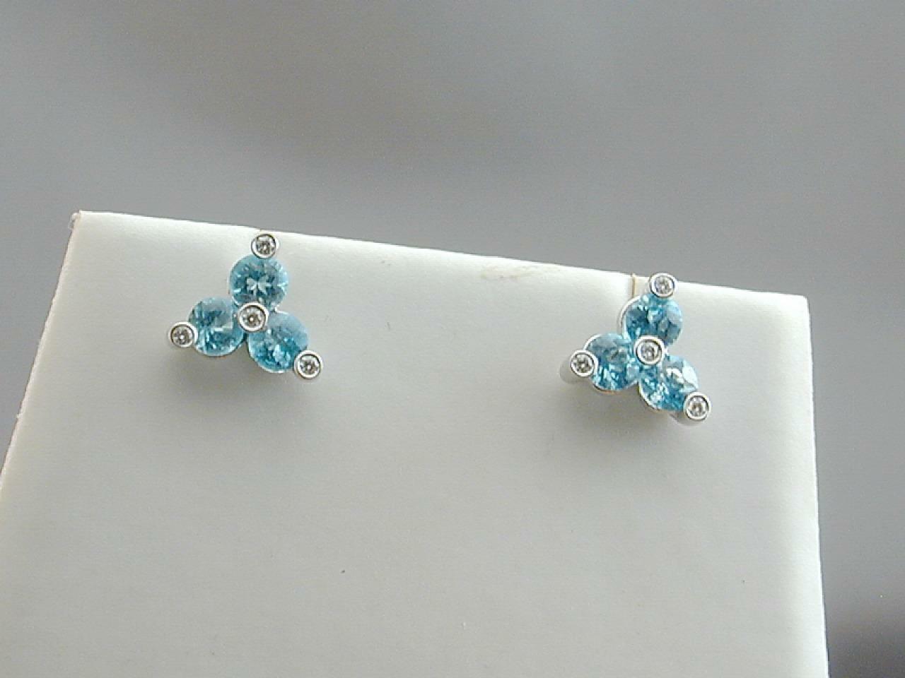 STUNNING Carelle 18k White Gold 3 Blue Topaz 4 Diamond Earrings NWOT