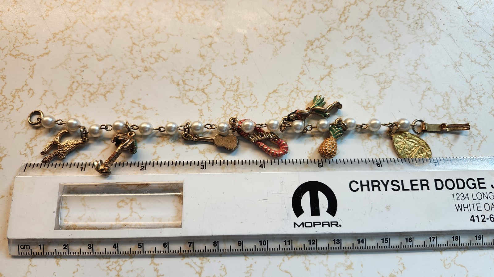 Vintage Charm Bracelet Aloha Hawaii Souvenir Faux Pearl