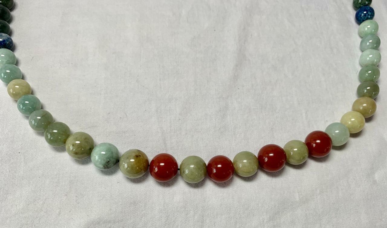 Jade Carnelian Lapis Malachite Tiger’s Eye 14 Karat Gold Necklace Dog Clip Clasp