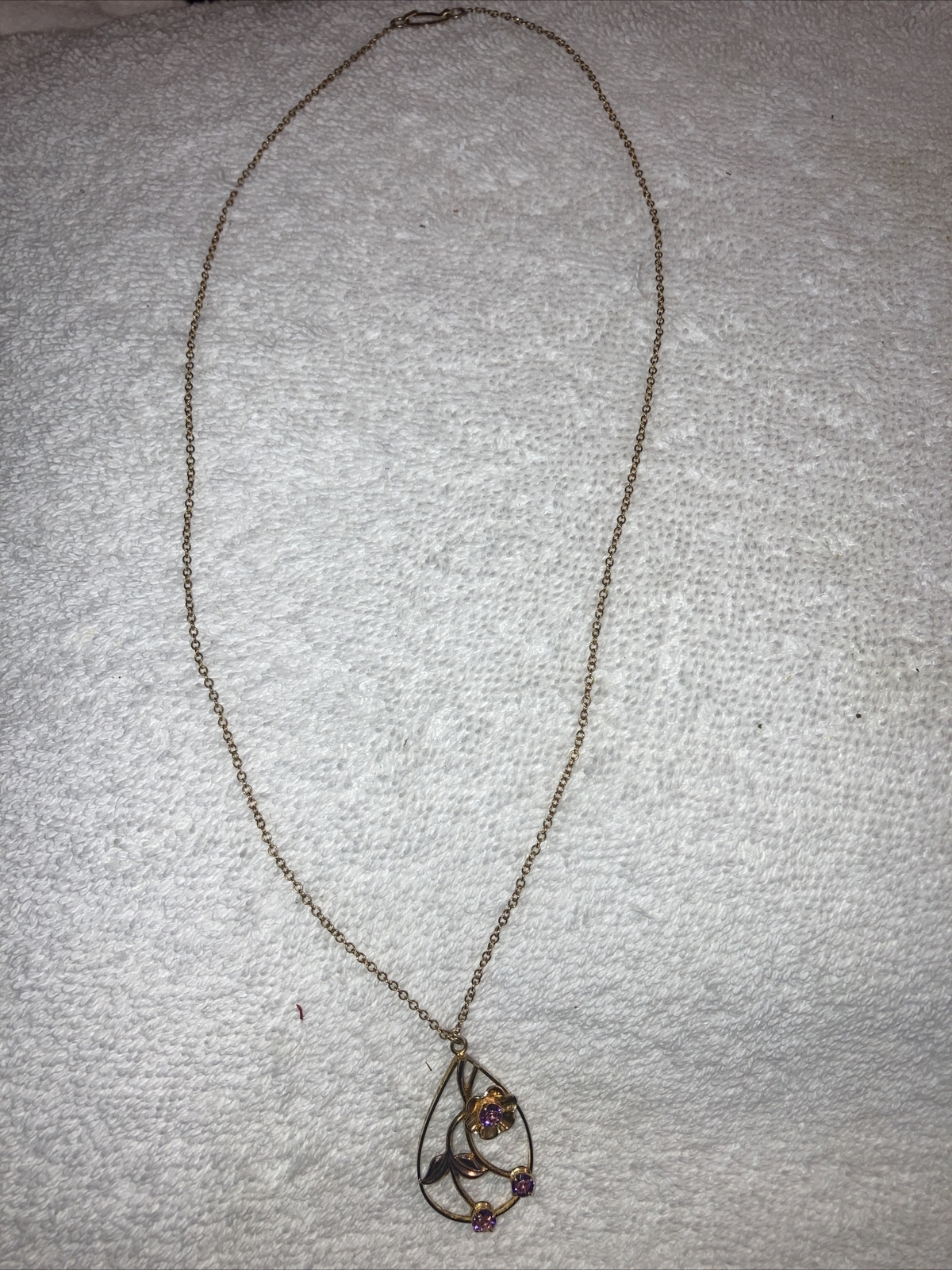 Vtg 1/20 12K Automade Gold Filled CM Purple Stones Pendant 1/20 12k On Sterling