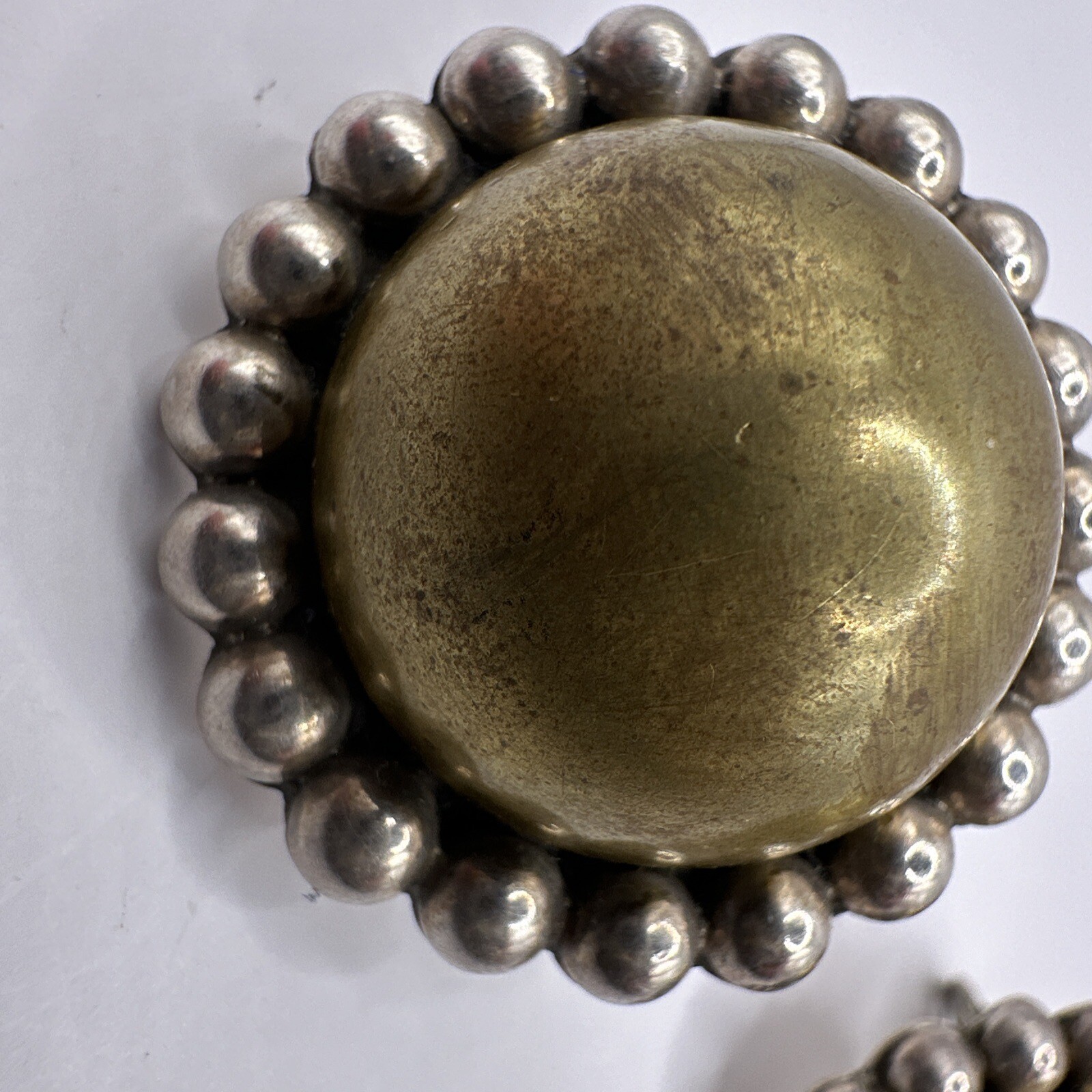 Vintage Taxco MEX Sterling Silver 925 & Brass Concho Clip On Earrings STATEMENT