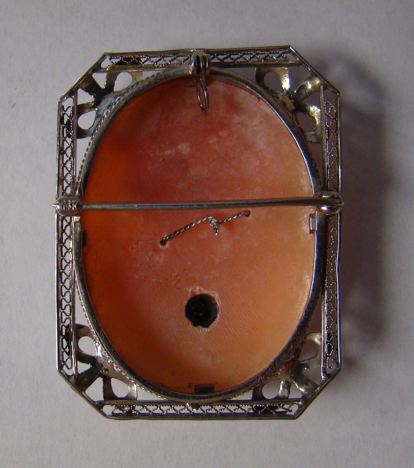 Antique Art Deco 14K White Gold Diamond Cameo Pin Brooch/Pendant 9.8g 39x30mm