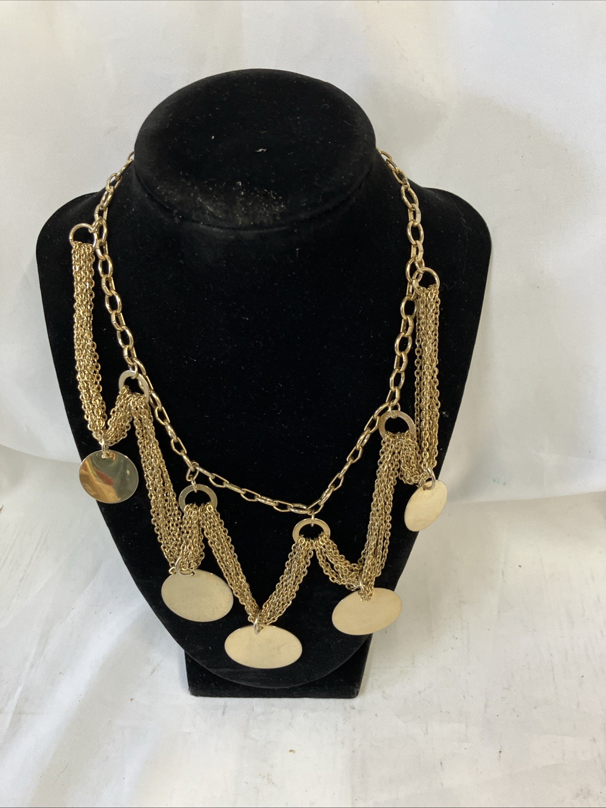 Vtg Gold Tone Chain And Disks Necklace 17” Hook Clasp Very Good Preowned