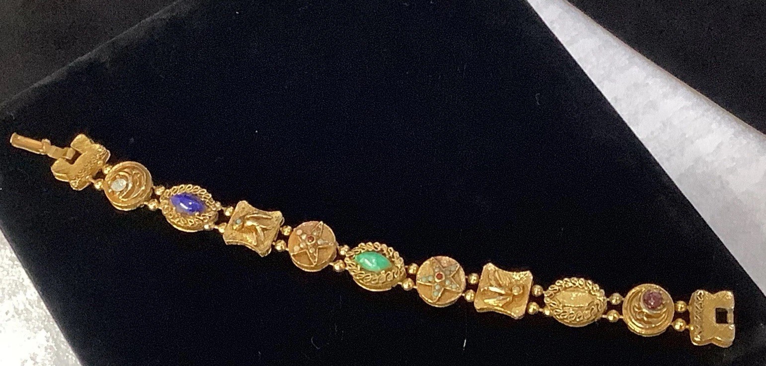 Vintage Gold Tone Victorian Revival Beaded Slide Charm Bracelet 7.5”