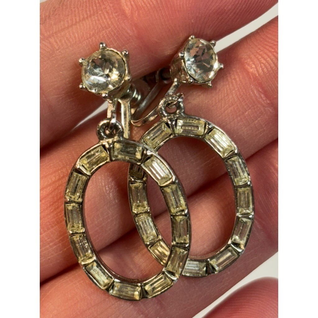 Earrings Elegant Clip On Delicate Rhinestone and Silver Tone