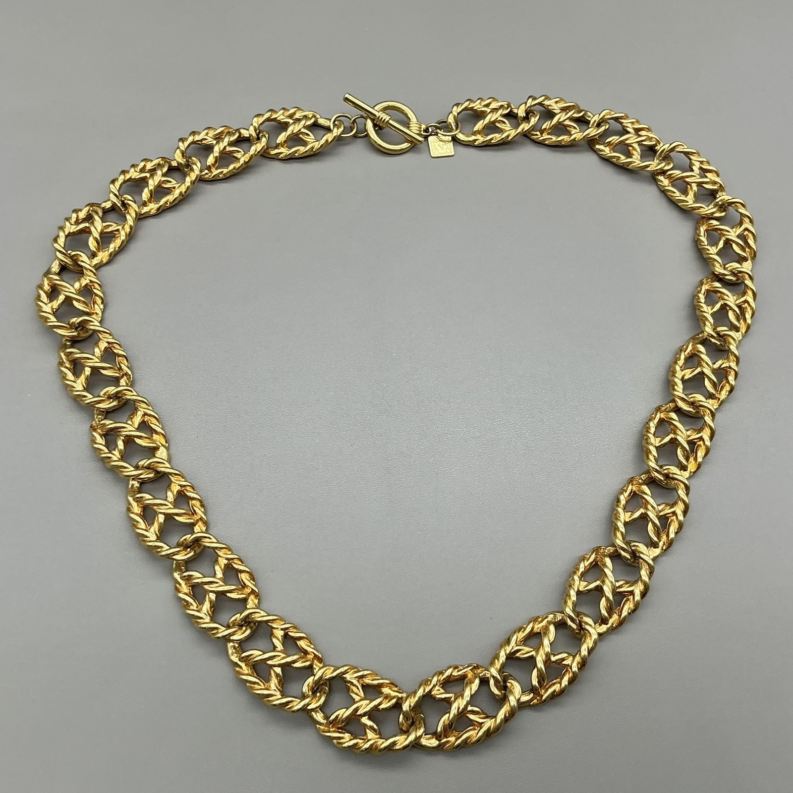 Anne Klein Necklace Gold Tone Chunky Statement Chain Textured Twisted Links 20″