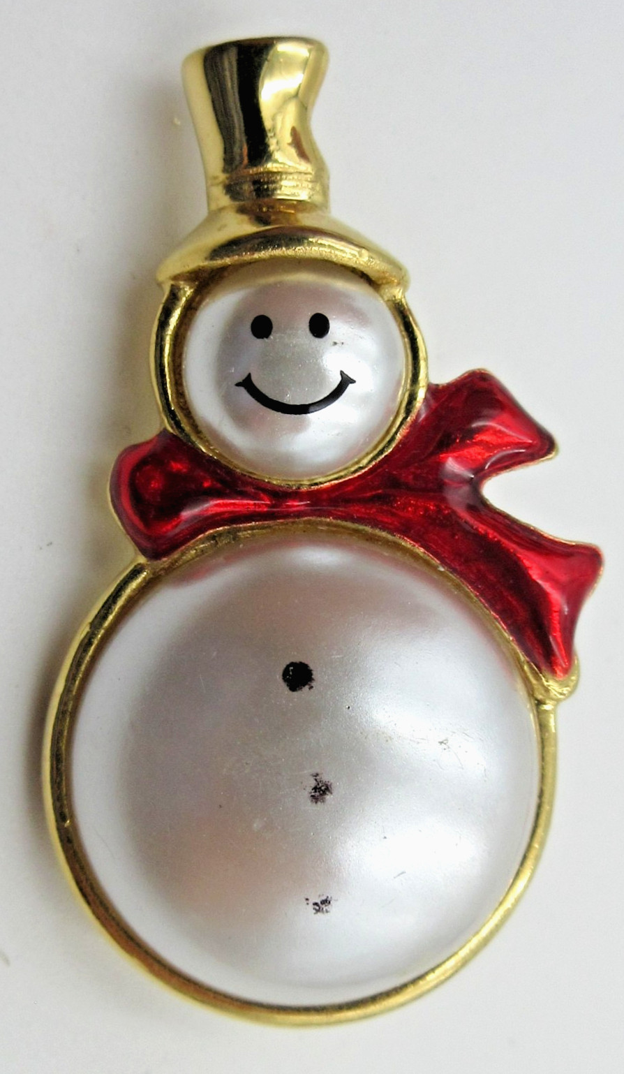 VTG SNOWMAN hat scarf off white faux pearl CHRISTMAS Brooch Pin red gold tone