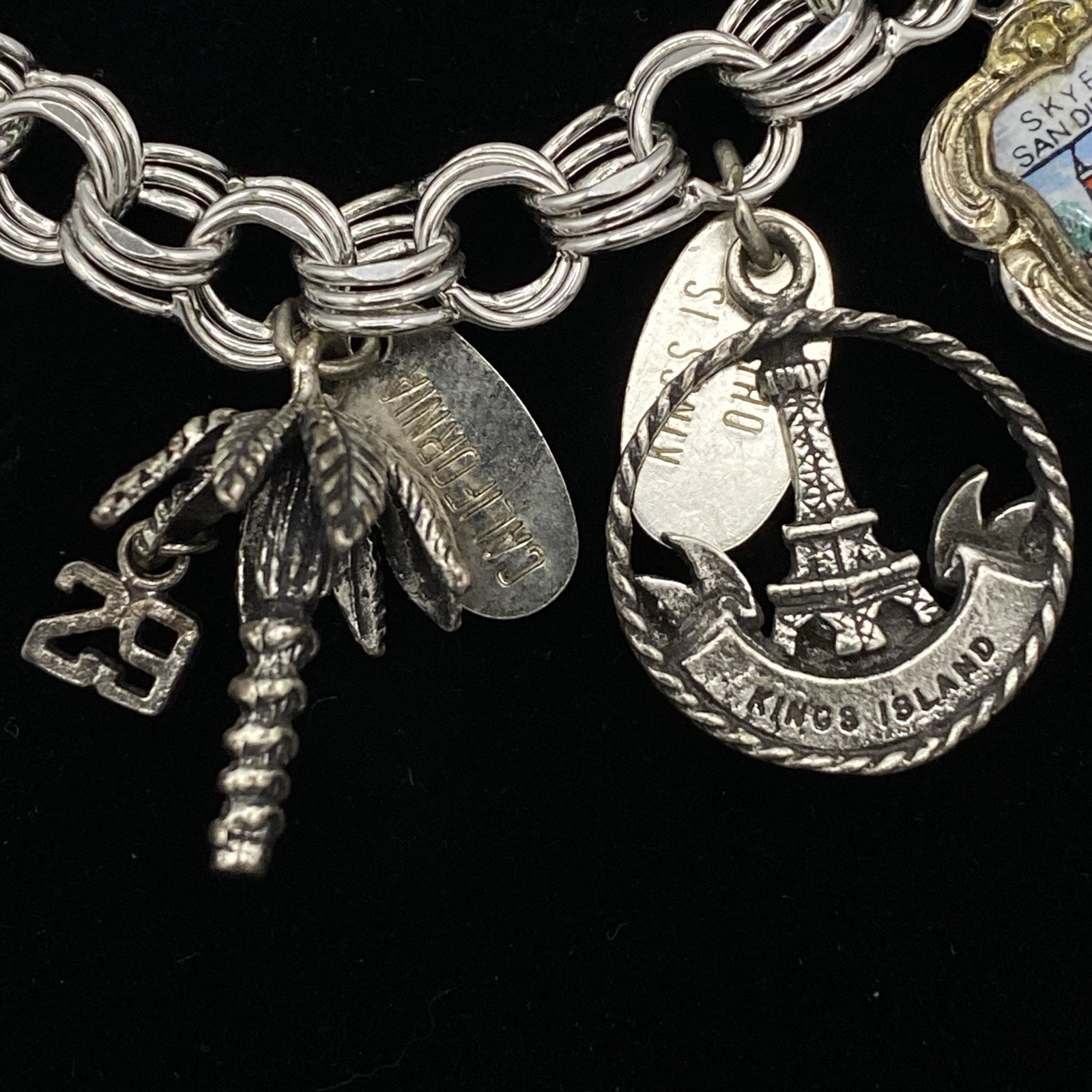 Vintage Estate Sterling Silver Charm Bracelet With 11 Sterling Silver Charms 44g