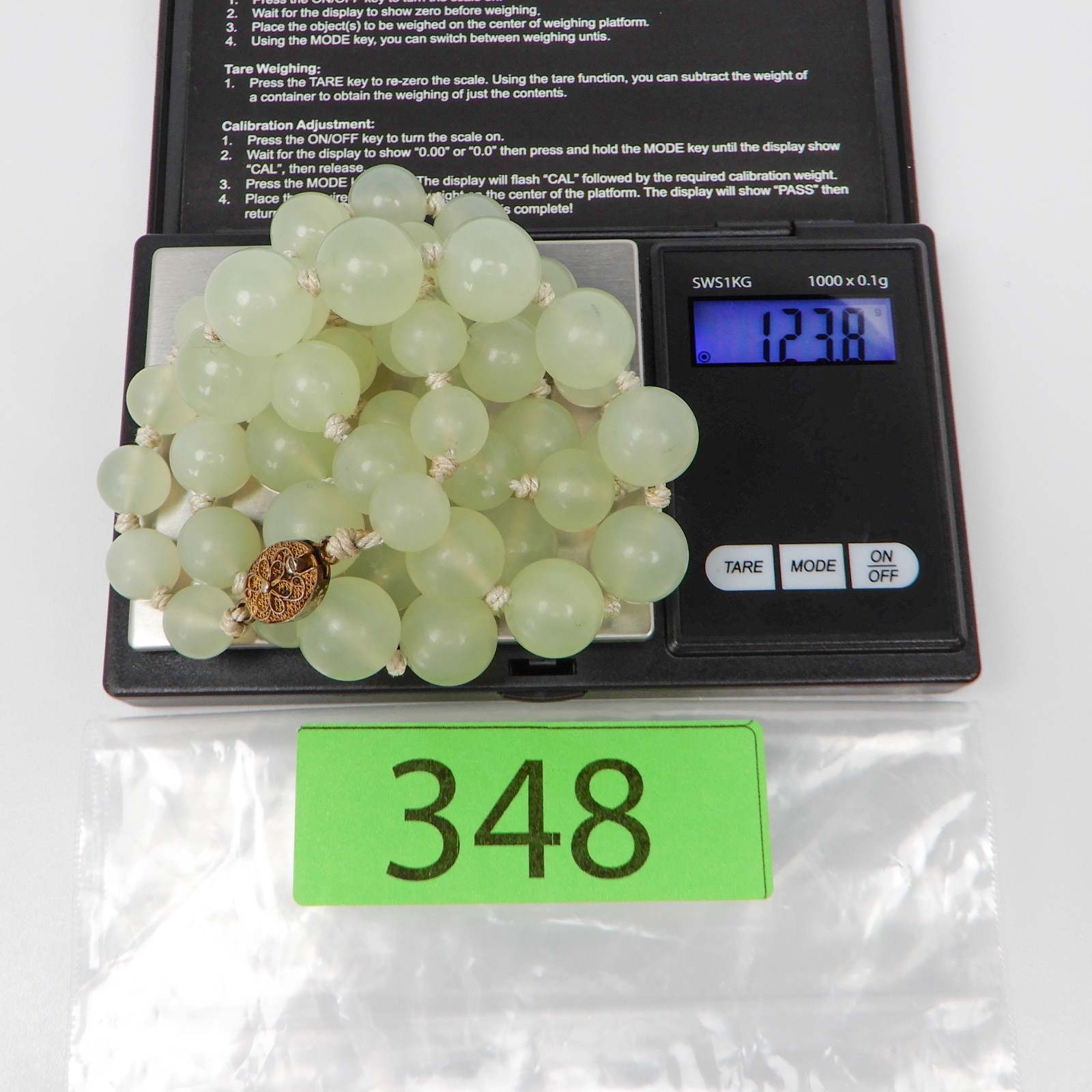 Jadeite Jade Graduated Bead Necklace .925 Silver Filigree Clasp 30″