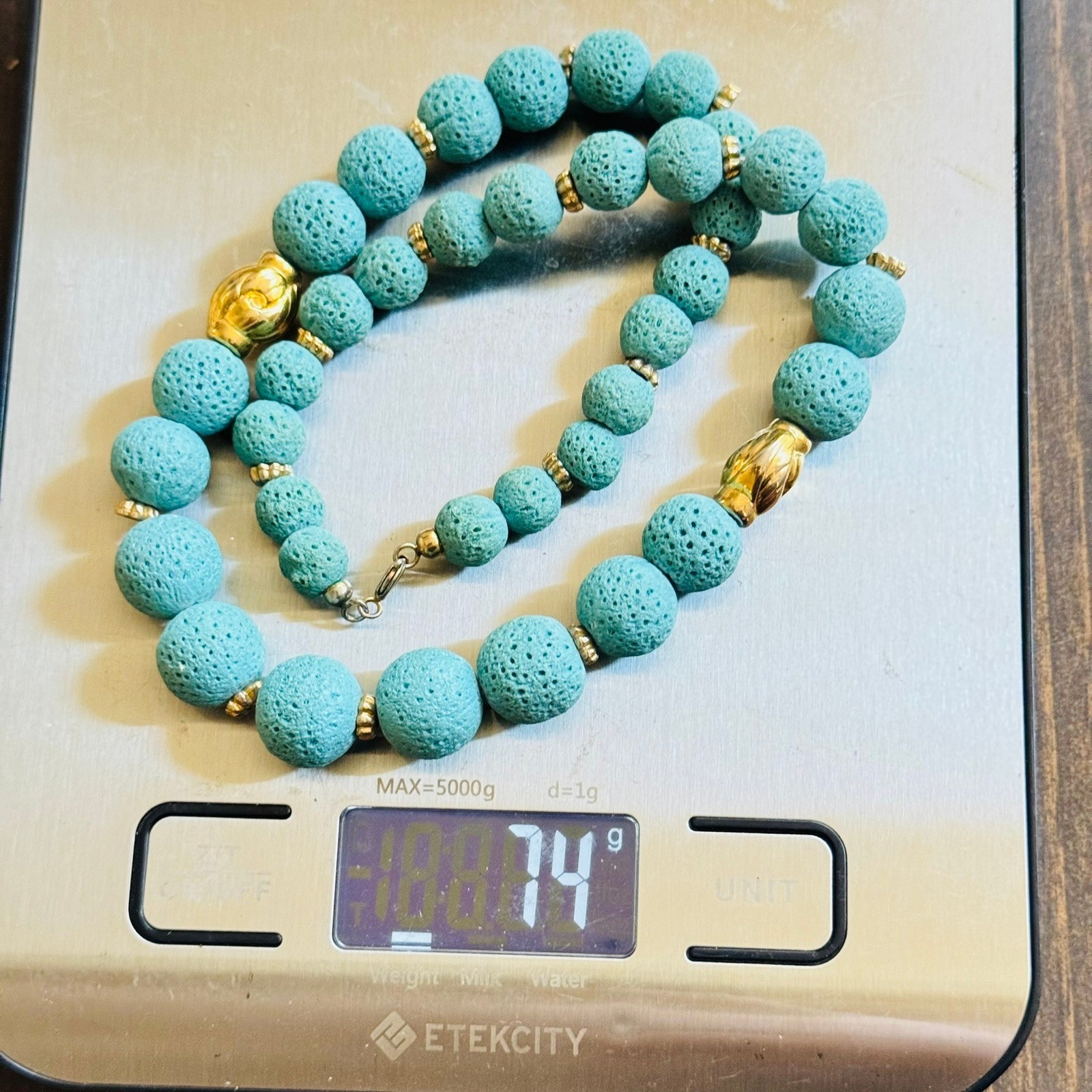 VTG Blue Sponge Coral regal Necklace Genuine Natural beaded Round Beads 74g 18″