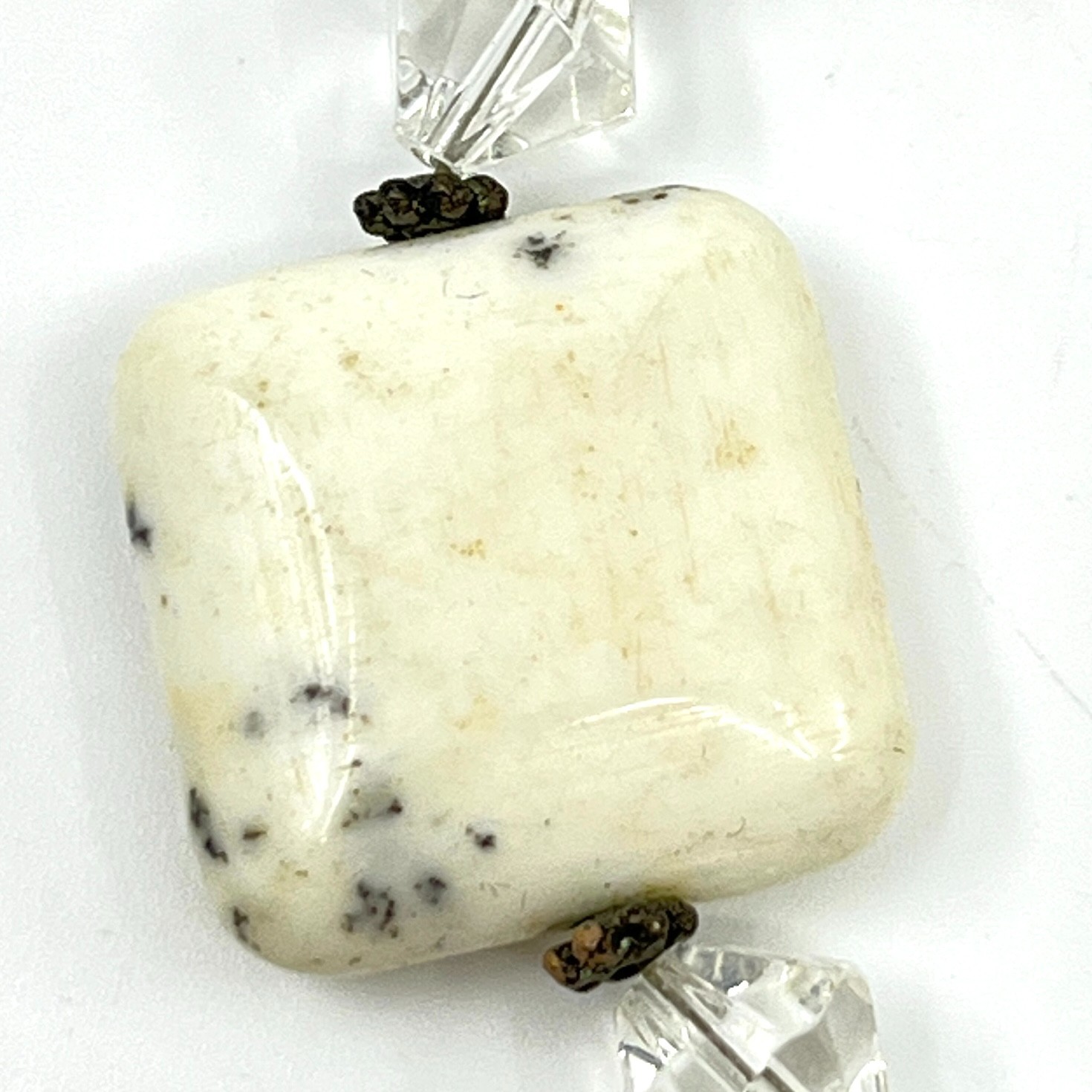 Vintage Boho Cream Square Stone & Crystal Toggle Bracelet – Earthy Neutral Style