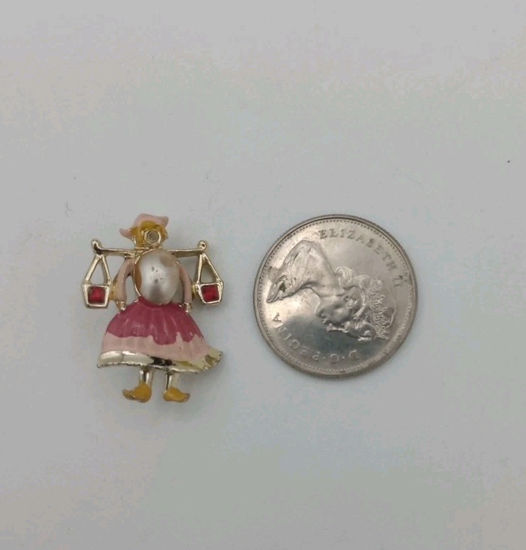 Vintage Coro? Dutch Water Carrier Gold Tone Faux Stones Brooch 1 Inch