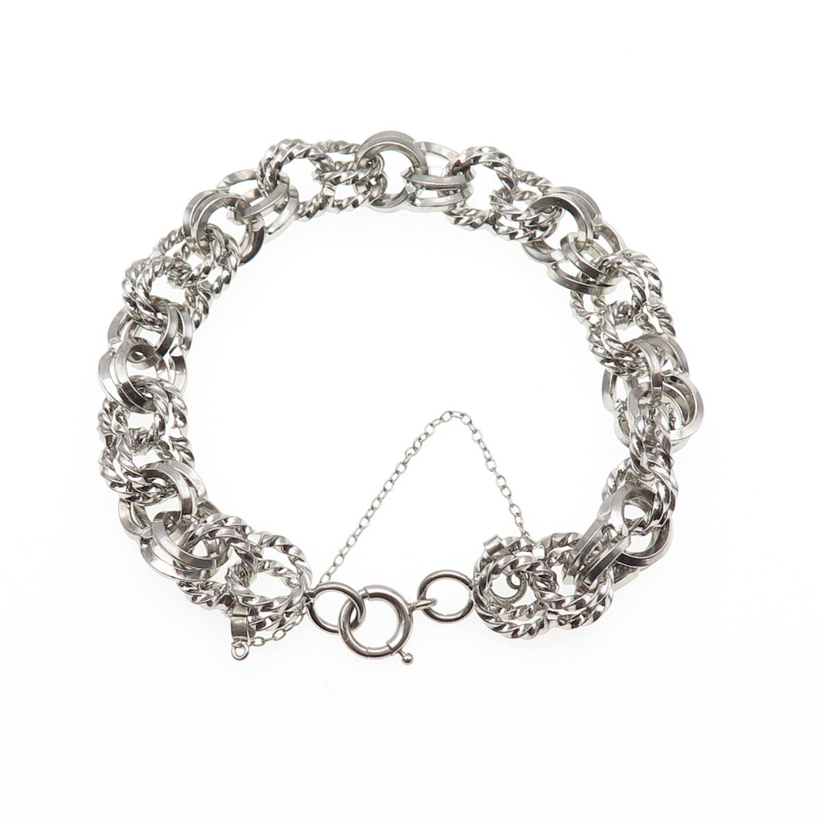 1/20 12K White Gold Filled Antique Art Deco Double Rolo Link Bracelet 6.75″