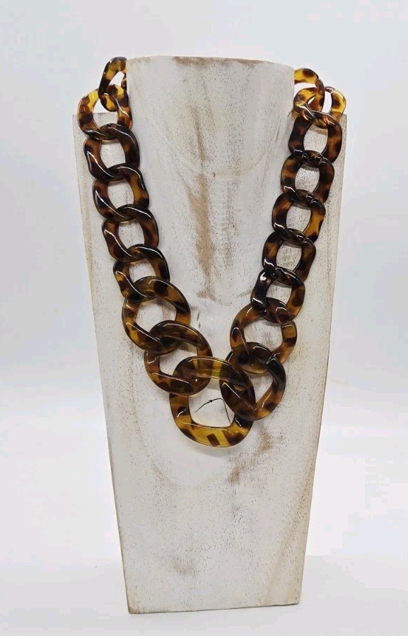 Faux TORTOISE SHELL Necklace Rootbeer Lucite Acrylic Chain Link Rings Graduated