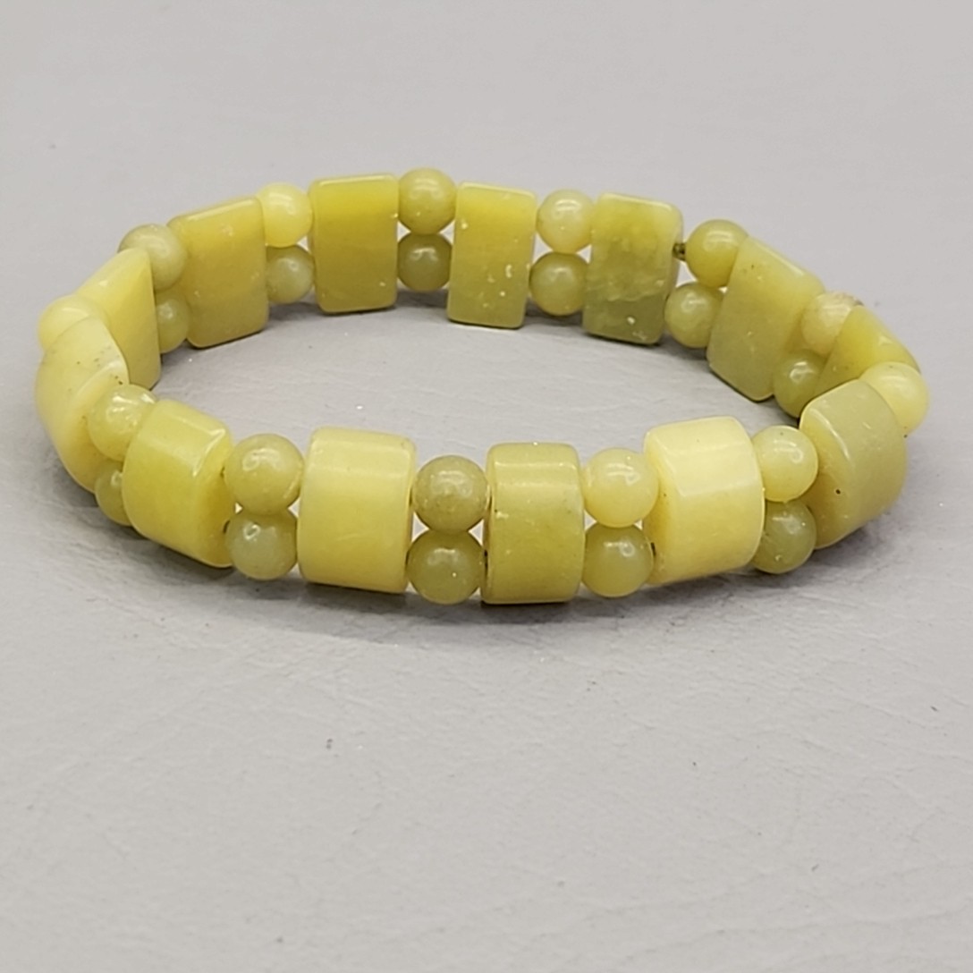 Vintage Stone Beaded Stretch Bracelet Serpentine Green 13mm