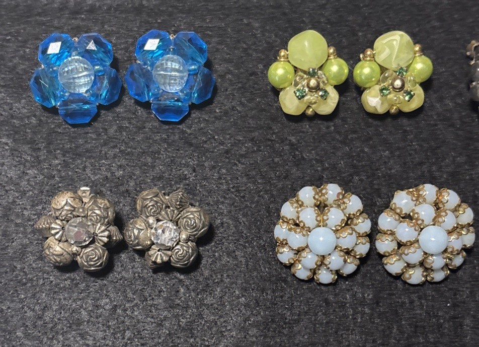 Vintage 1950s- 1980s Earrings Lot Colorful Beaded 16 Complete Pairs Wear Resell