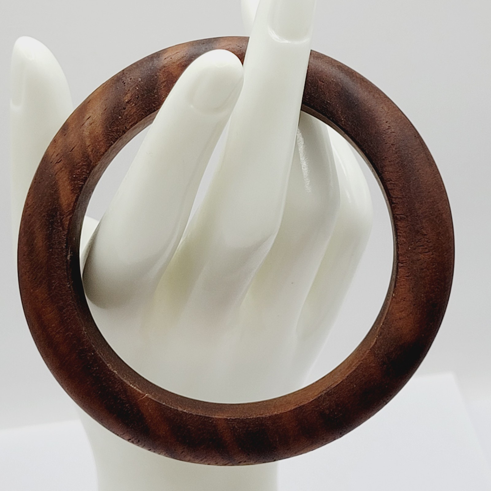 Brown Wood Bangle Dark Lines Matte Finish Retro Vintage 1980s Bracelet 8 Inch