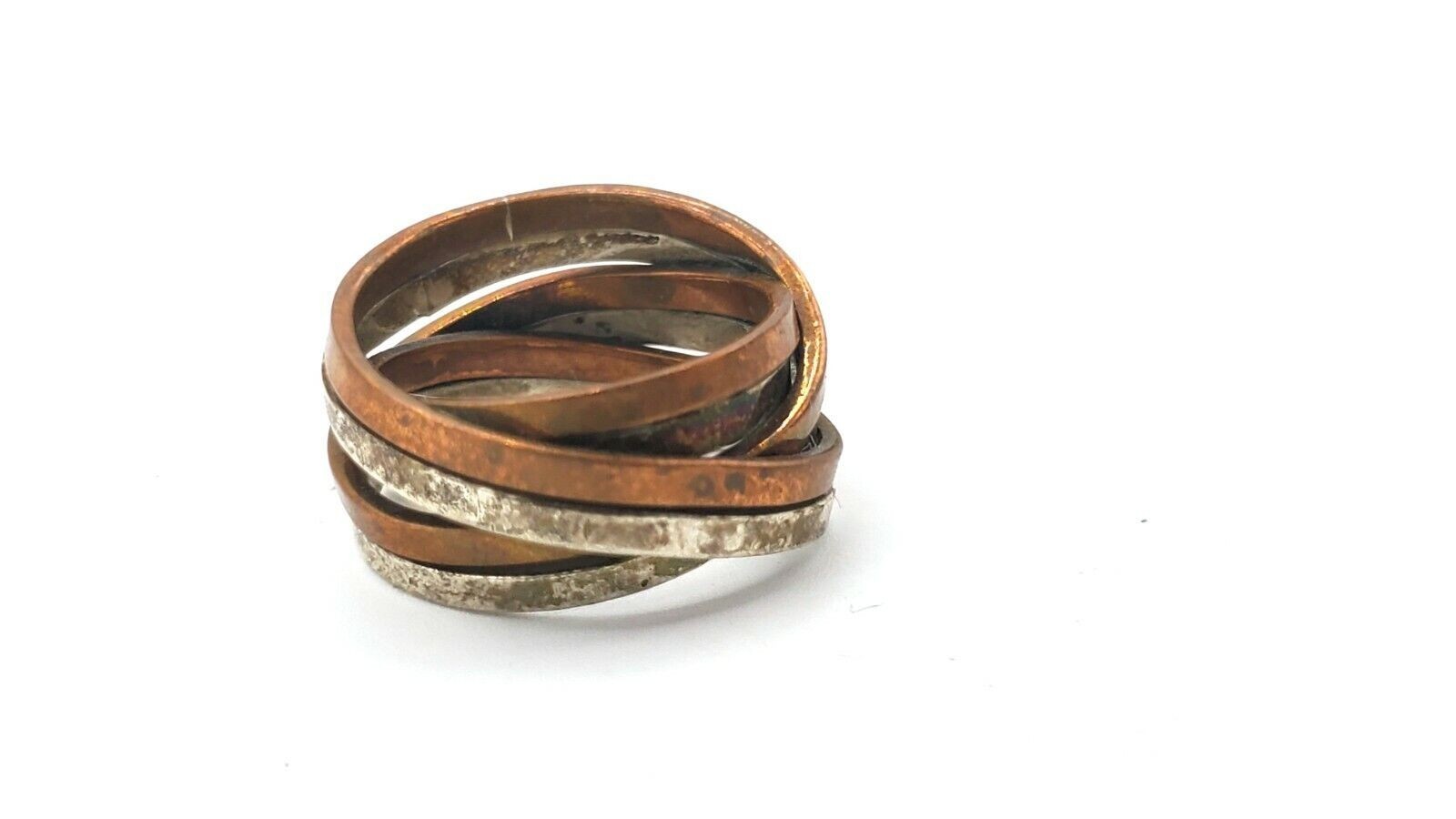 Vtg Signed Mexico Checkmark Artisan Sterling Silver Copper Mixed Metal Ring