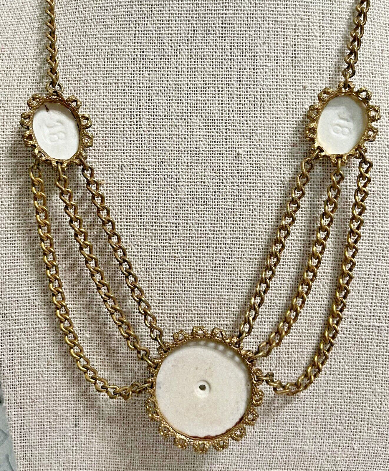 VTG Porcelain Festoon Necklace Transferware Courting Couple Statement Necklace