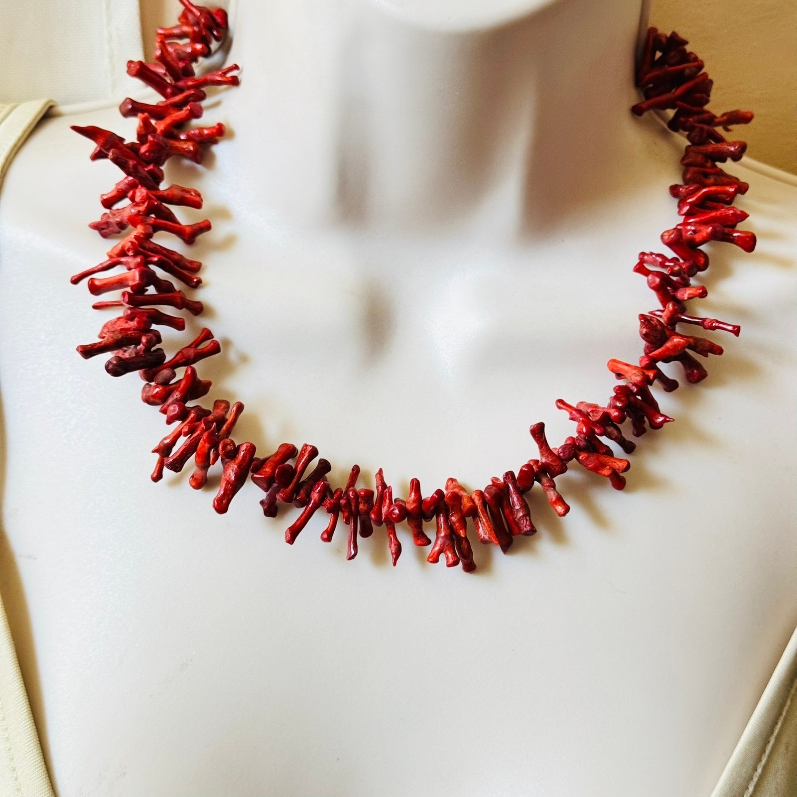 VTG Mediterranean Salmon Red Branch Coral Natural Necklace Genuine 19″ 48g Italy
