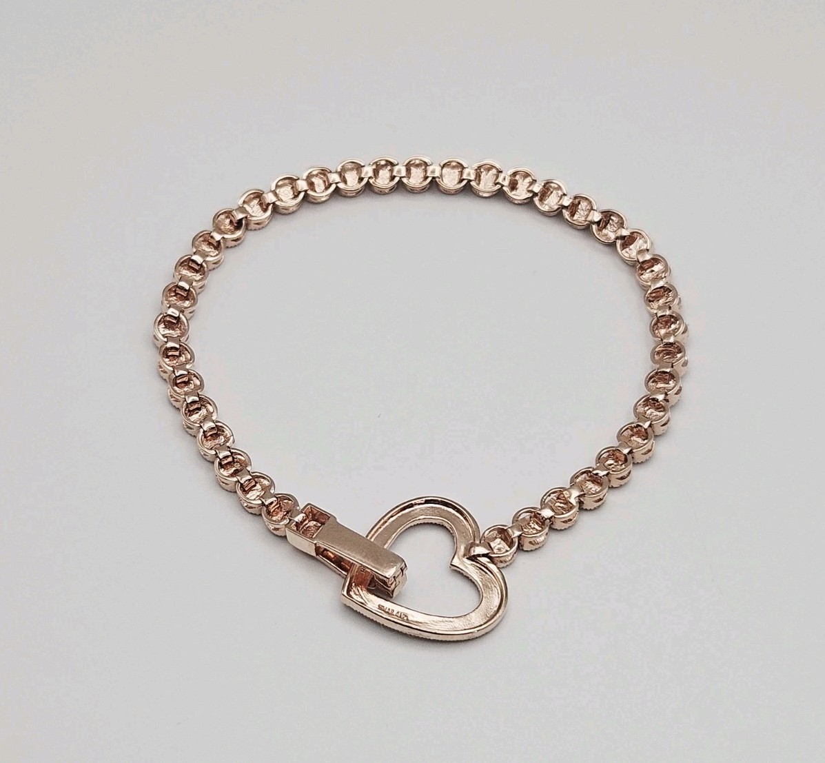 Kit Heath Sterling Silver Rose Gold Vermeil Marcasite Heart Clasp Bracelet 8″