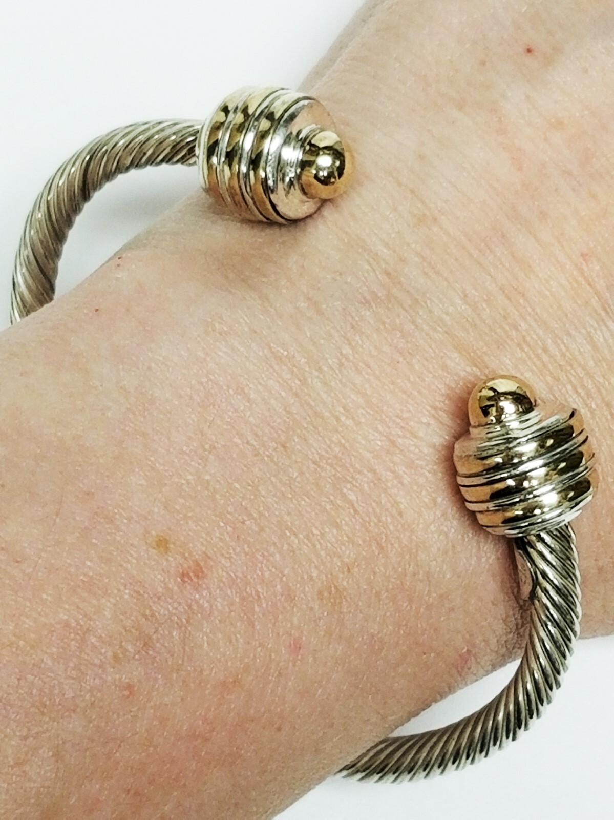 Vintage Signed ANDREA CANDELA AC Sterling Silver & 14K Gold Cable Cuff Bracelet
