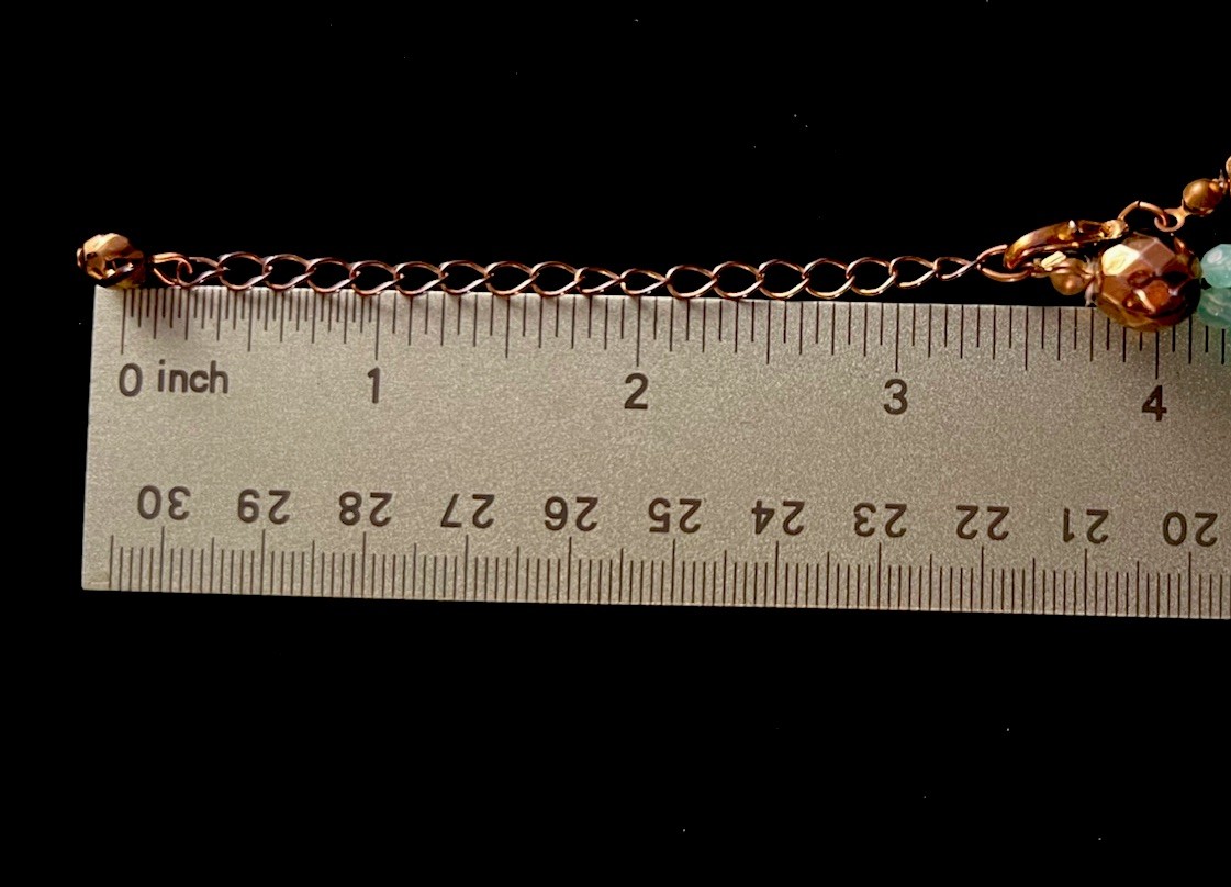 Vintage3 Strand Light Teal Blue Beads Copper Necklace 17” Length