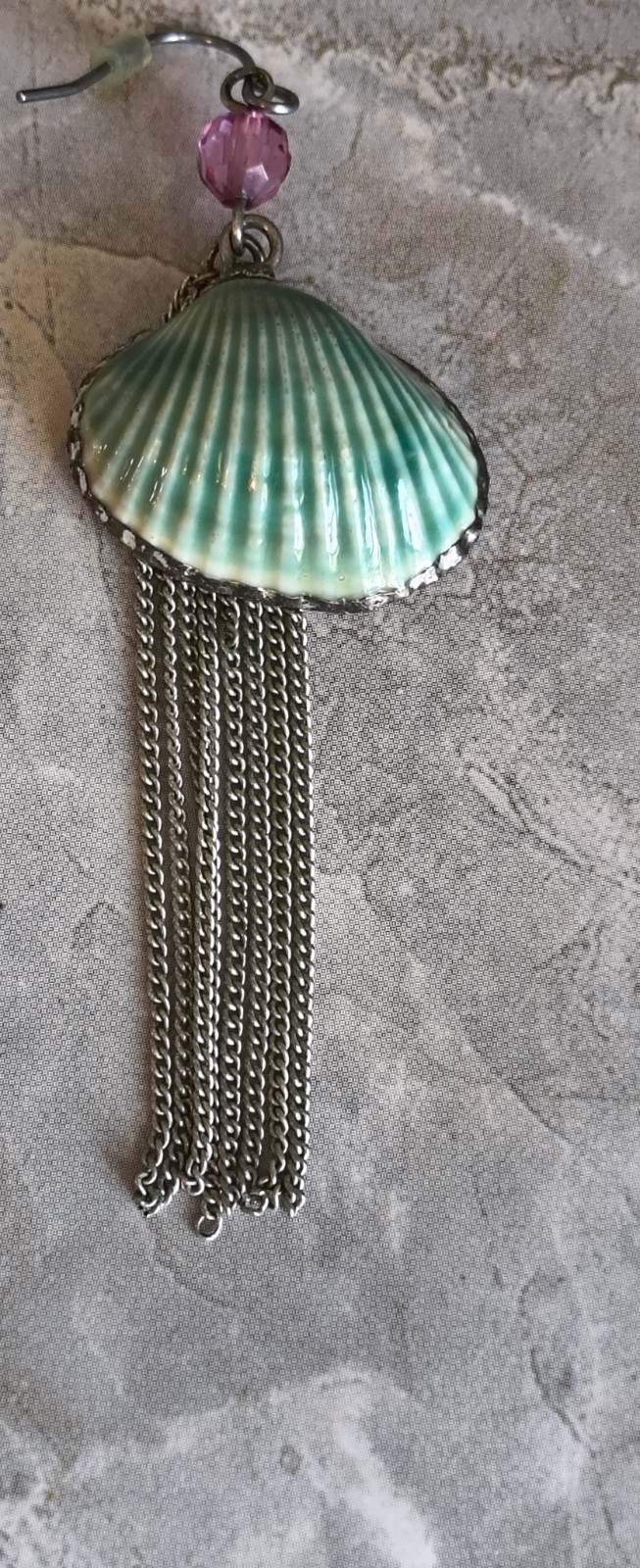 Vintage Seashell Mermaid Dangle Chain Mint Green Earrings Summer Beach Festival