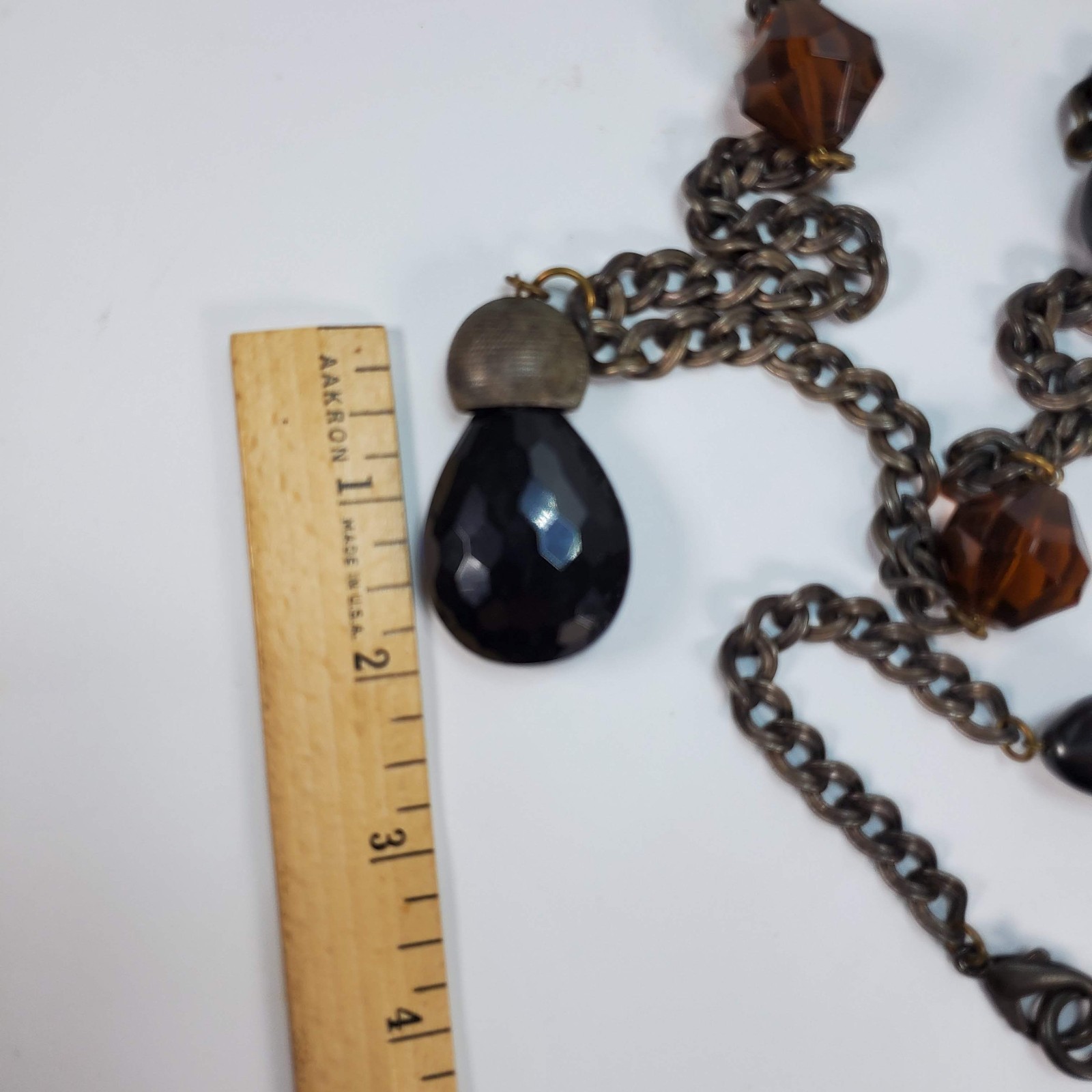 Kate Hines Necklace Metal Chain Beaded Greek Roman Brutalist 24″ Stone Vintage