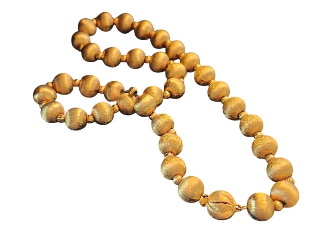 Vintage Gold Glass Bead Necklace Textured Finish Business Casual or Evening