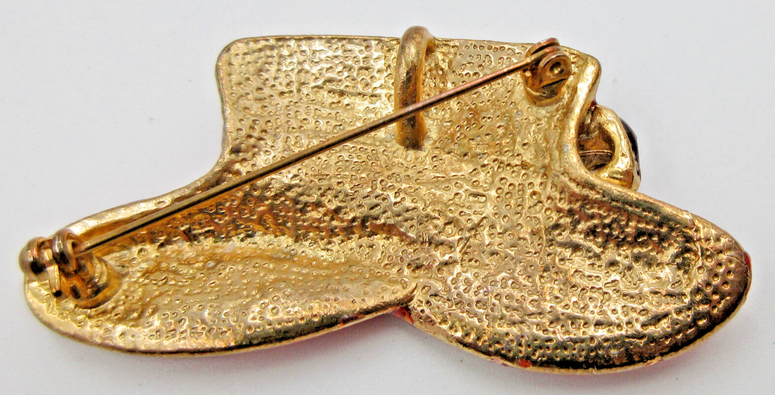 VTG big heavy bling brim lady Hat bow pendant Brooch Pin red purple gold tone