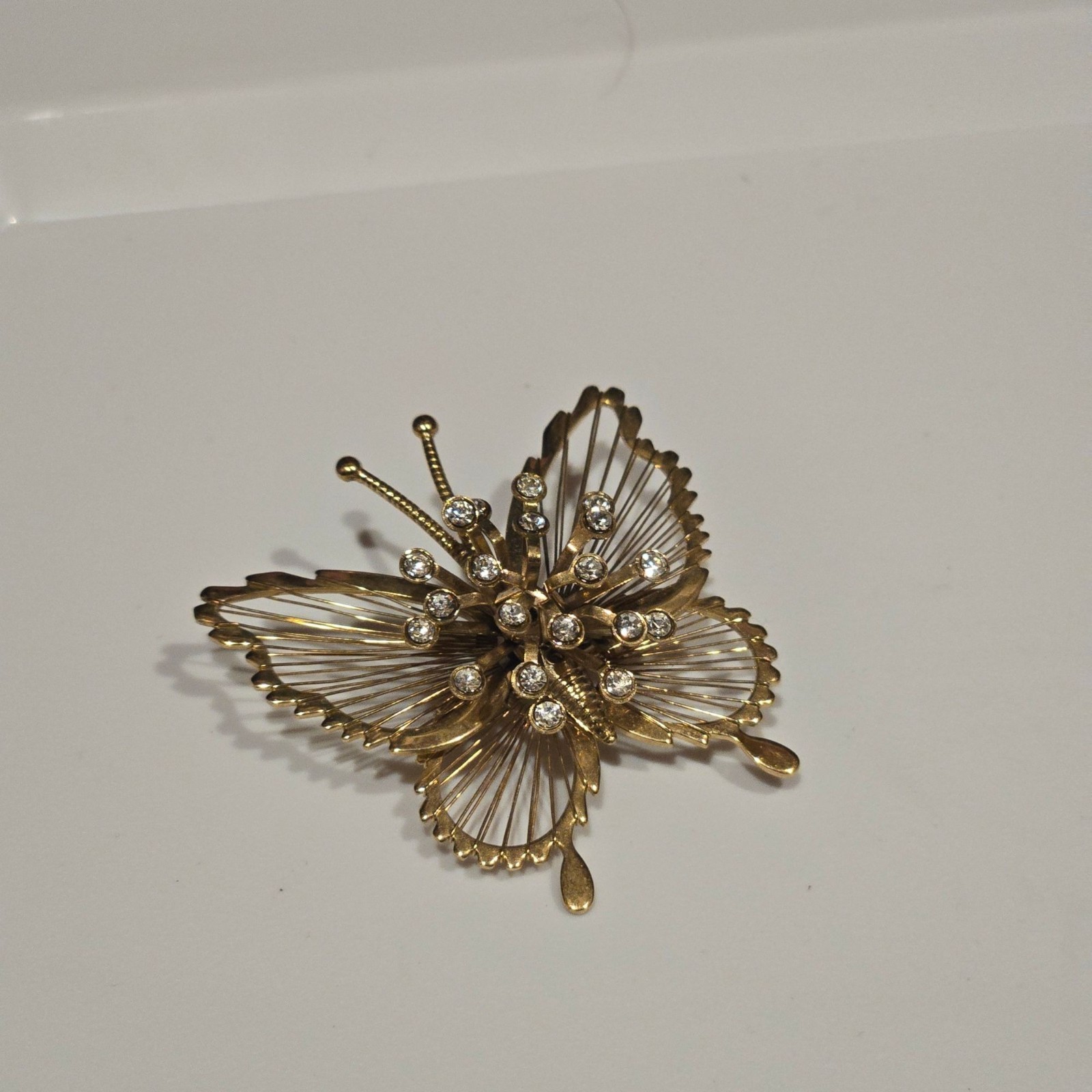 Vintage Monet butterfly brooch intricate wired wings and sparkling rhinestones