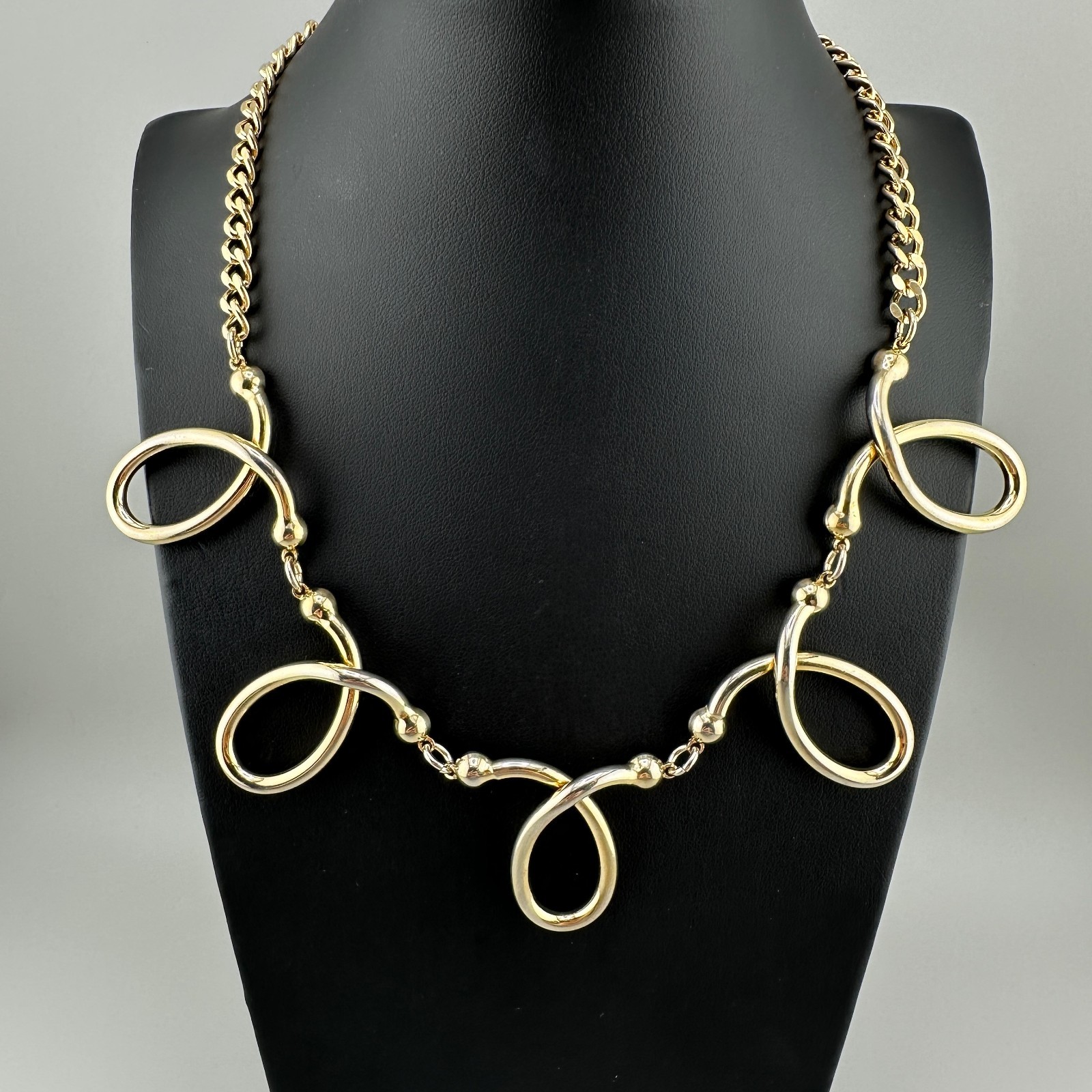 Vintage Chunky Statement Necklace Gold Tone Open Oval Link Retro Collar 1980s