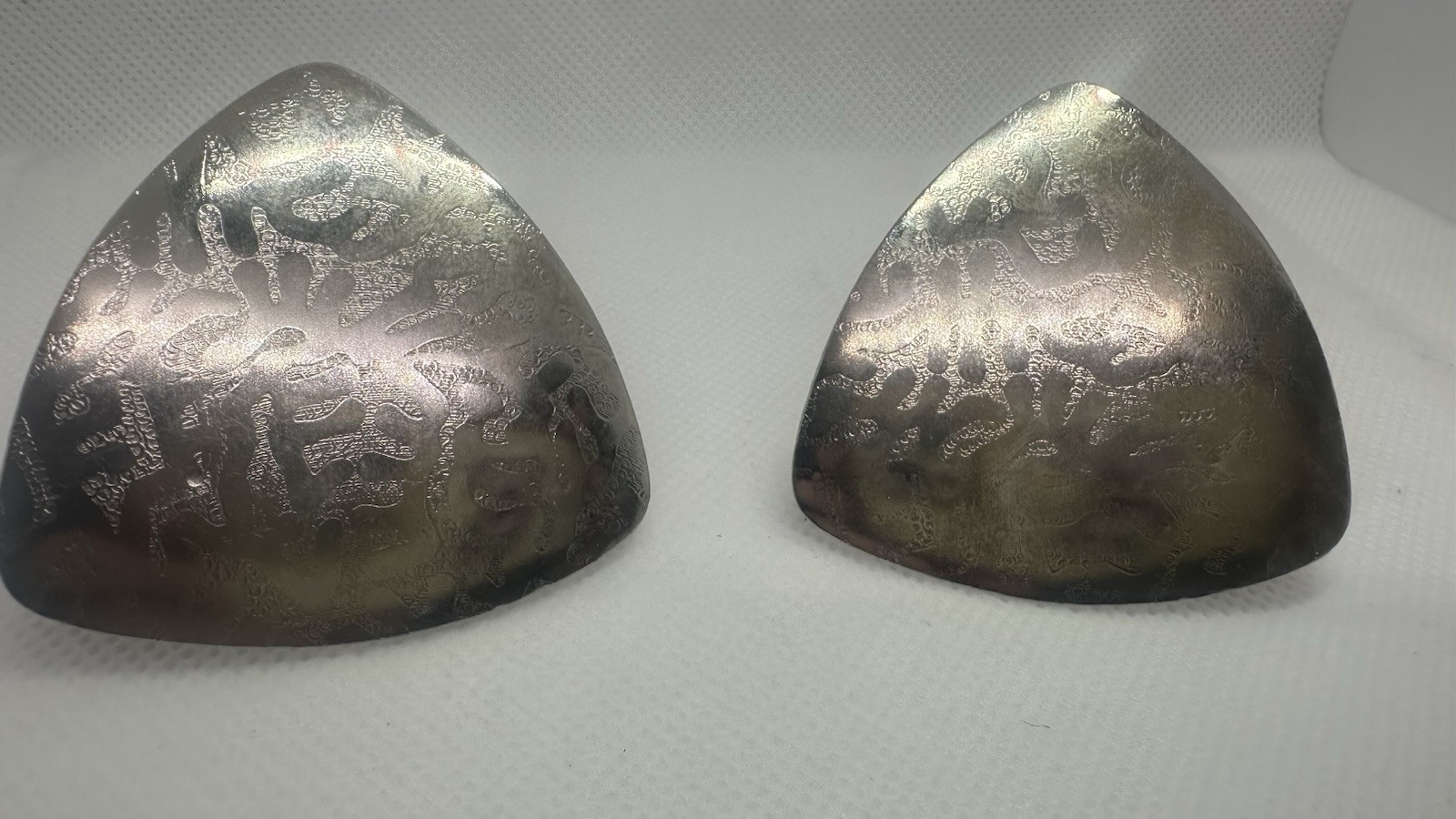 Triangle earrings clip ons almost 2″ long