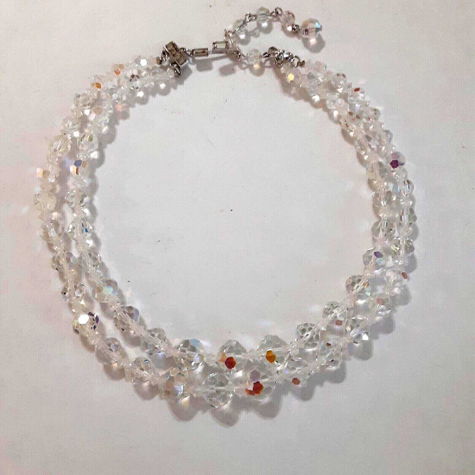 Vintage Clear Crystal Bead Necklace Double Strand 6-12mm 14*16.5 in