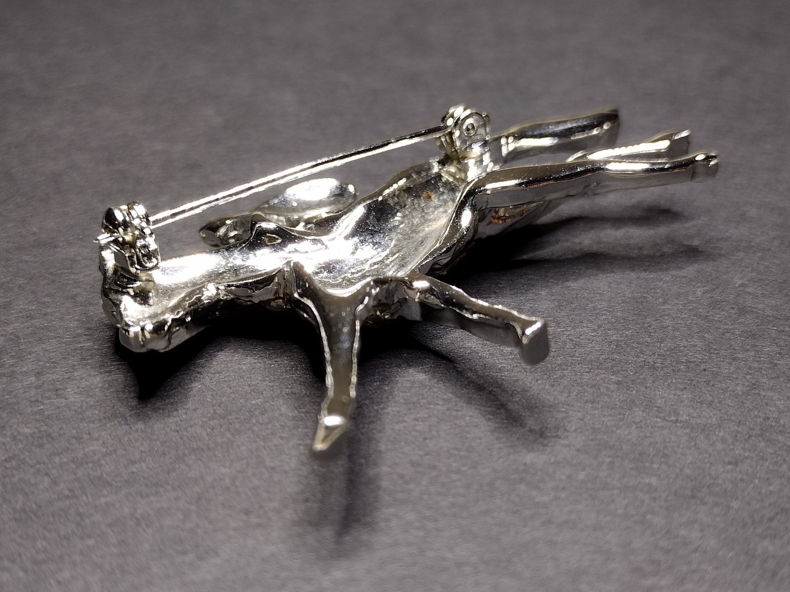 Vtg Rhinestone Equestrian Brooch Pin Derby Race Horse & Rider White Metal PELL ?