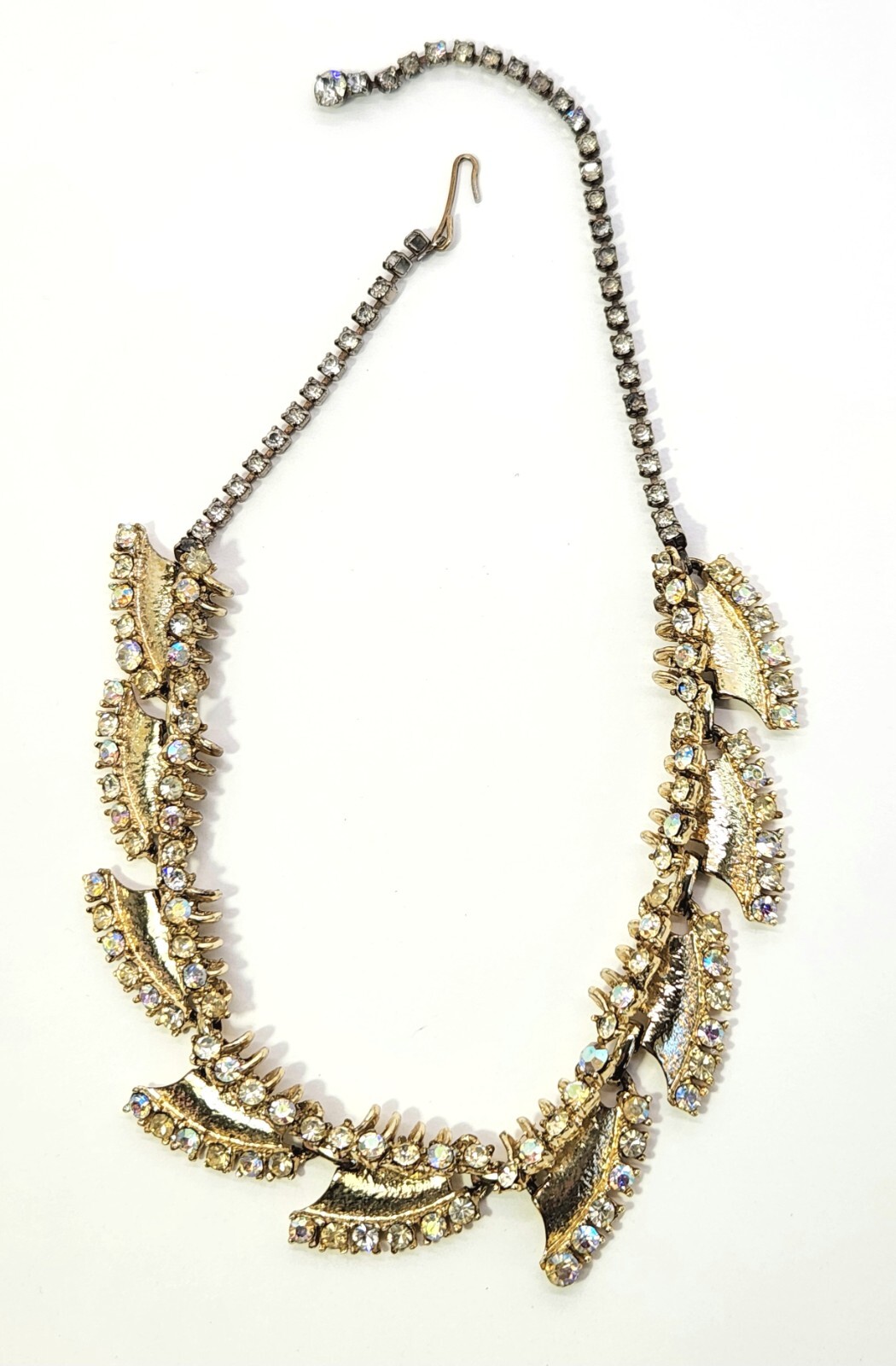 Vintage Brutalist 15″-17″ Choker Necklace AB Rhinestones Statement Piece 1950s