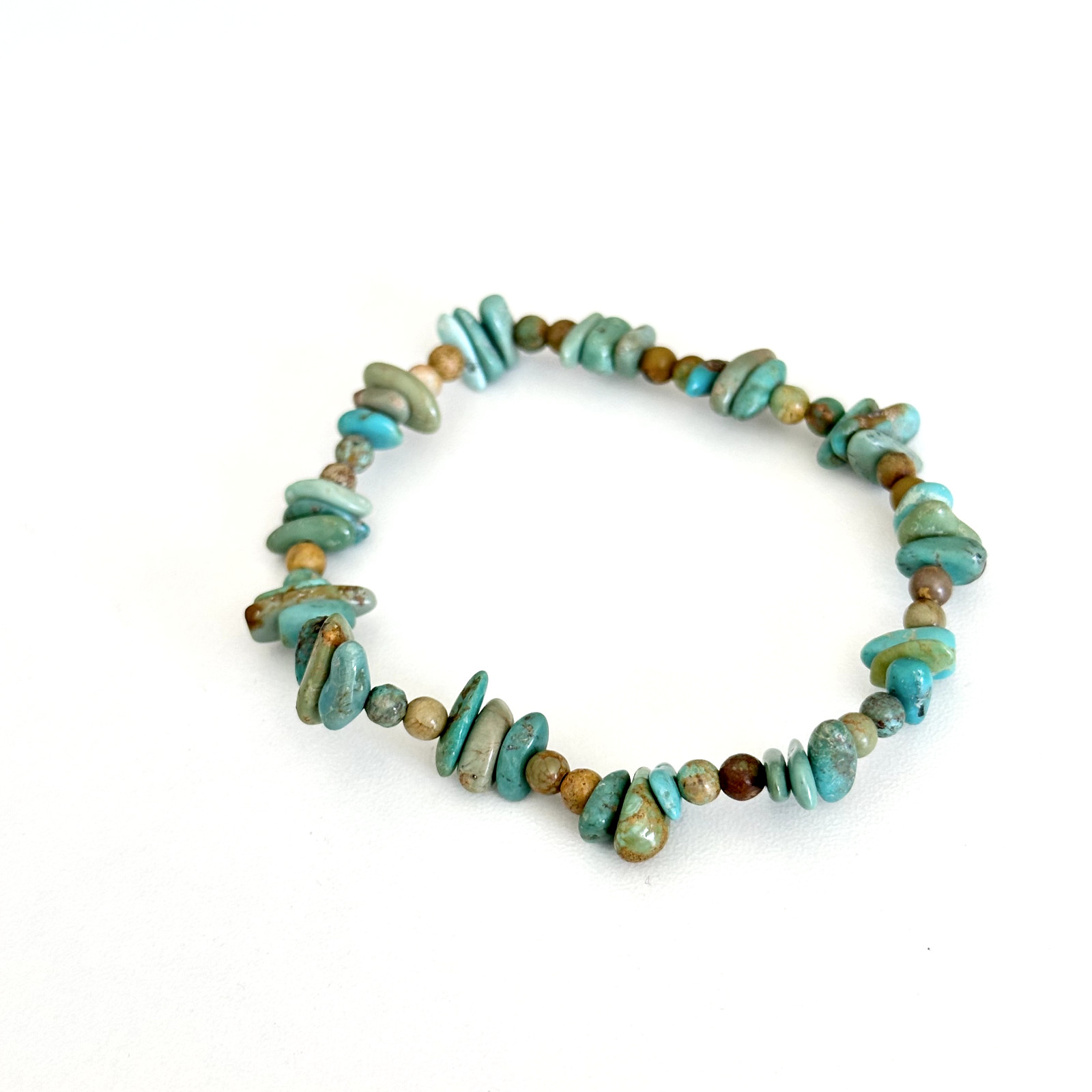 Vintage Turquoise Gemstone Beaded Nugget Stretch Style Bracelet 7.5″
