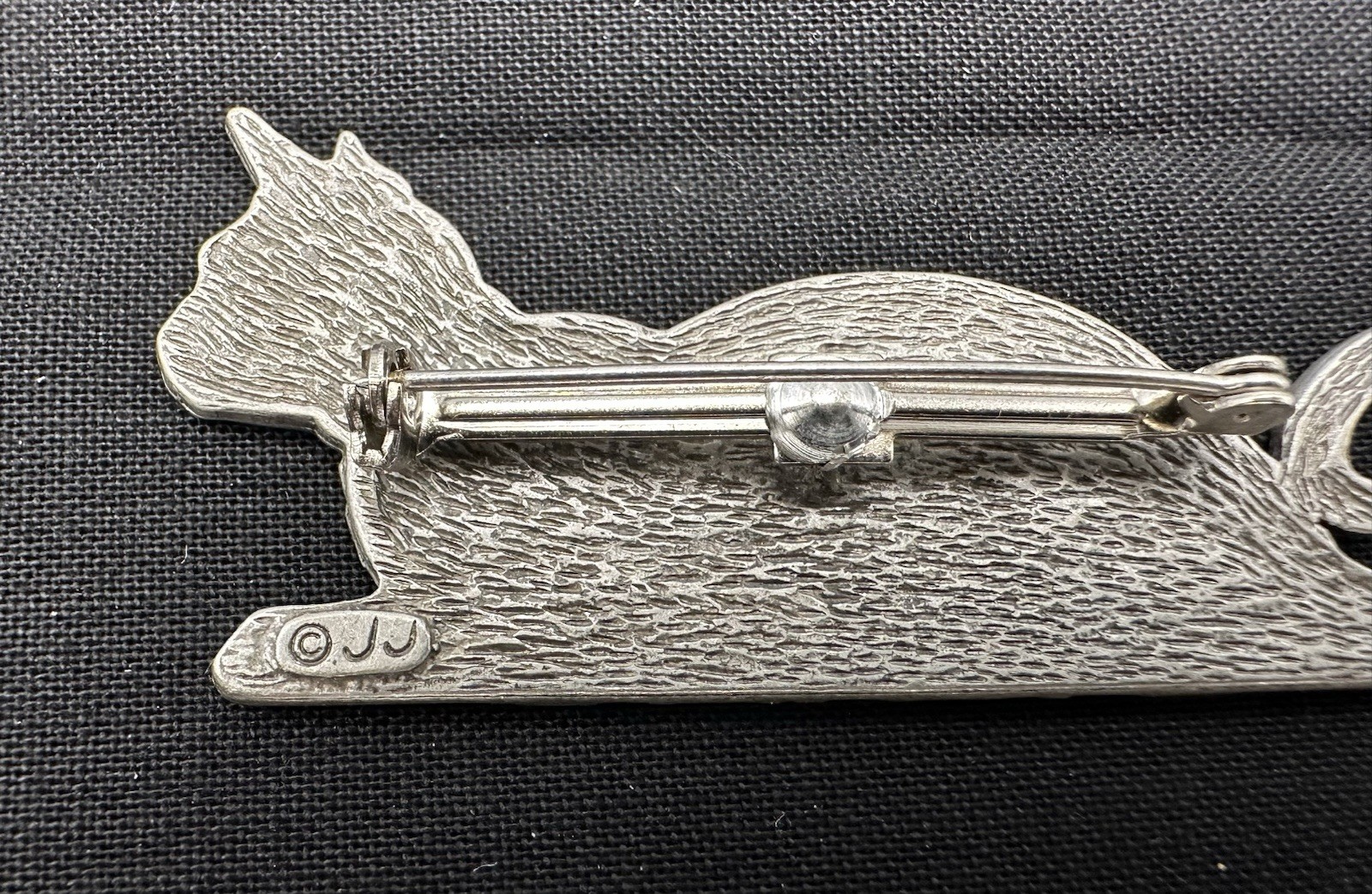 Vtg JJ Cat & 4 Mice Brooch Pewter Jonette Jewelry Whimsical Kitschy Chic