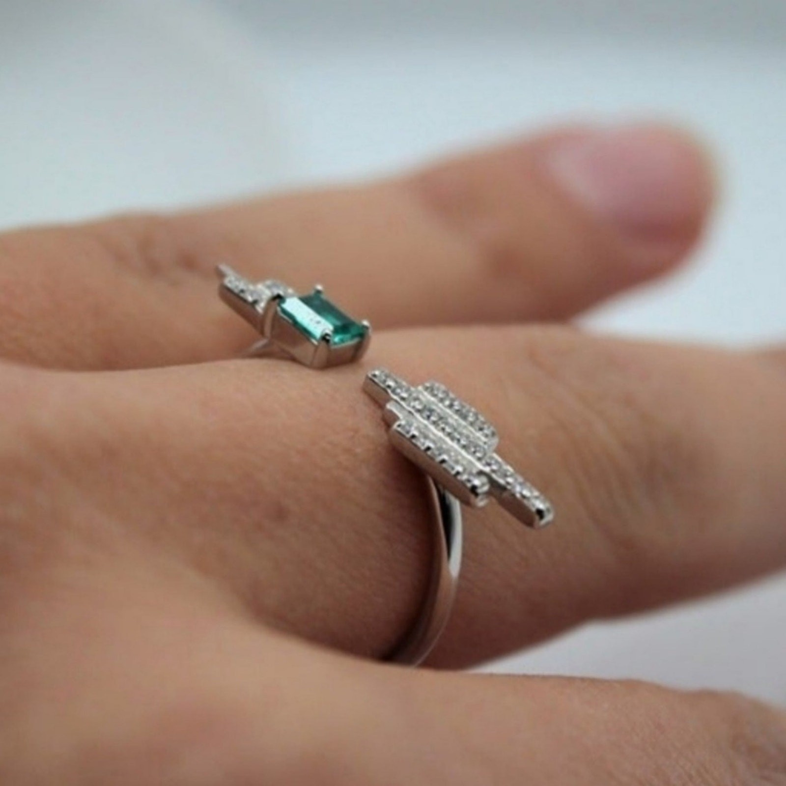 Gemstone Crystal Ring Emerald Cut Topaz Open Adjustable Cocktail Green OS NWT