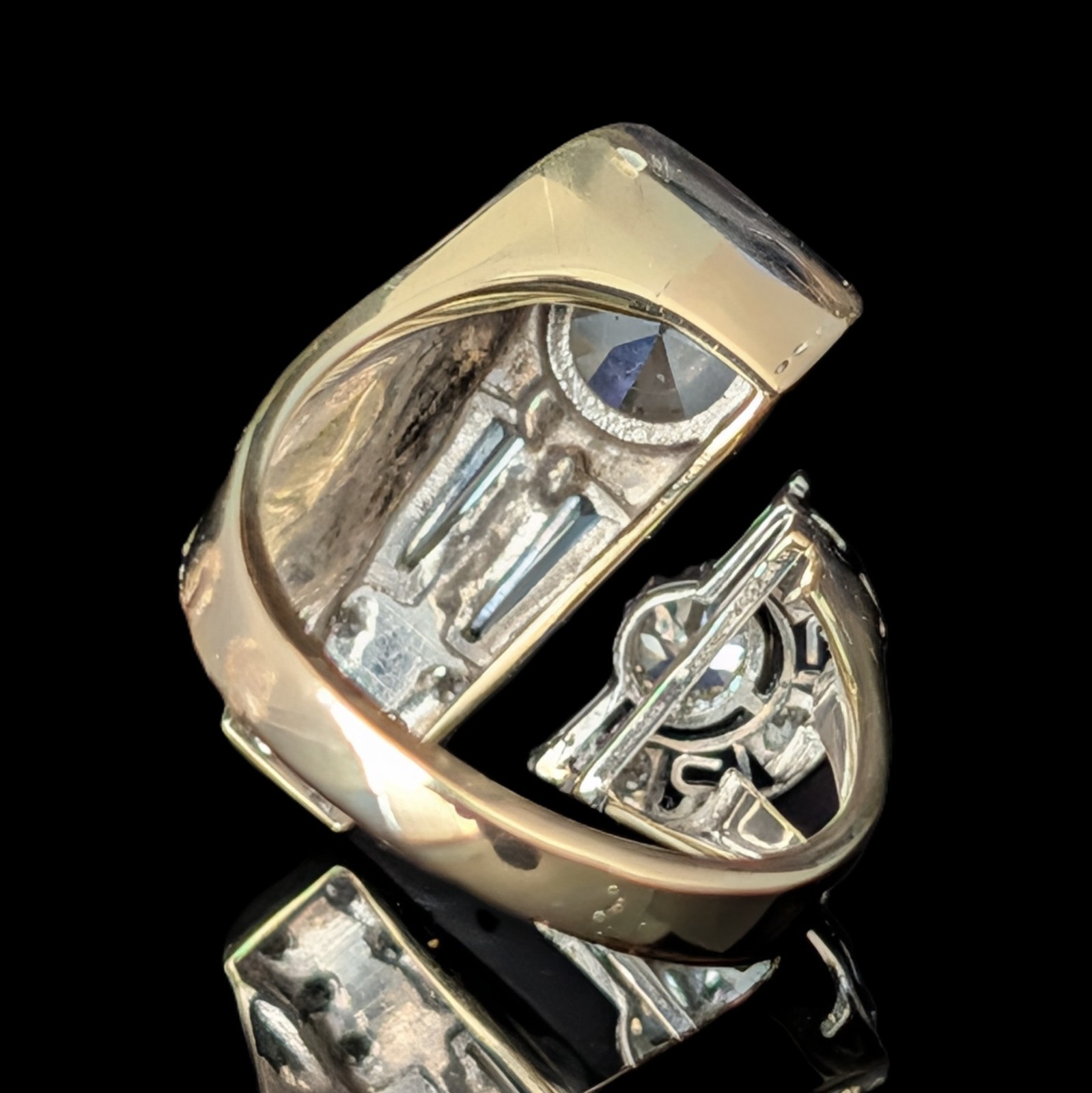 1940s Old European Cut Diamonds 14k Gold Platinum Cocktail Ring Vintage Retro