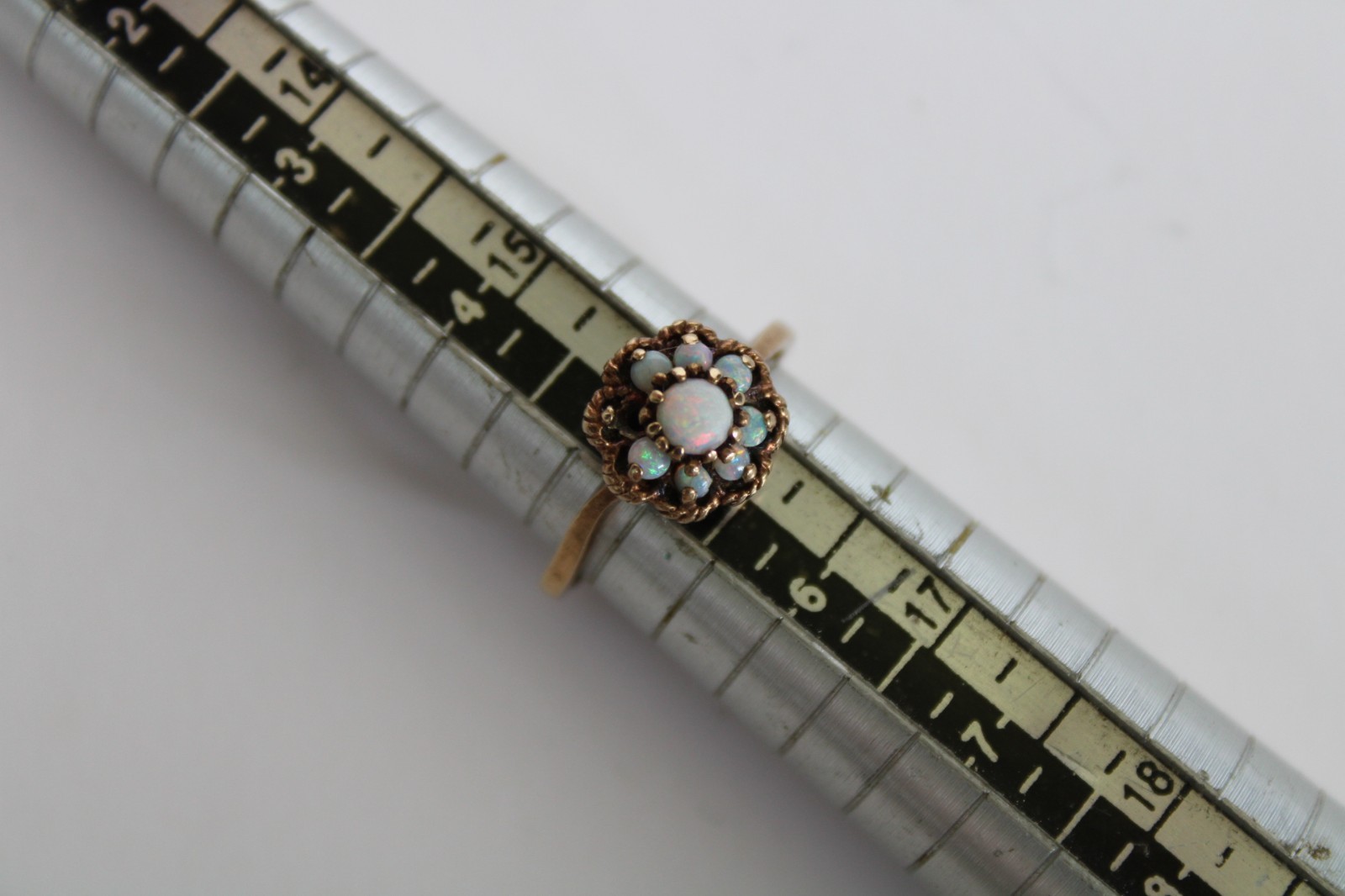 Vtg 10K Yellow Gold & Fire Opal Floral Cluster Ladies Estate Ring, 2.25g -S: 5.5