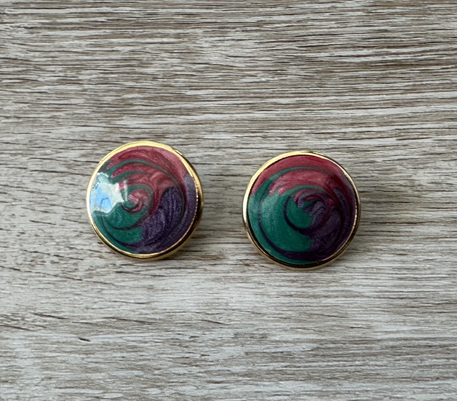 So Cute Vintage Pierced Earrings W Pinks Purples Greens Swirled Enamel