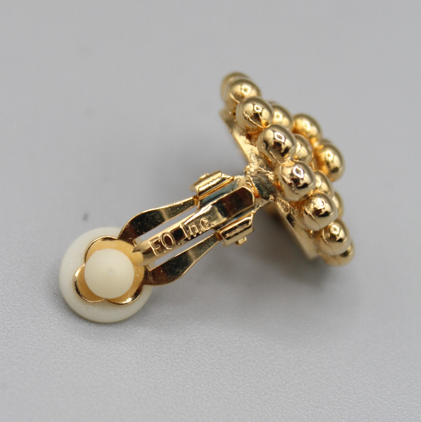 1980s Earrings Gold Tone Clip on 1950s Round F.O. Inc